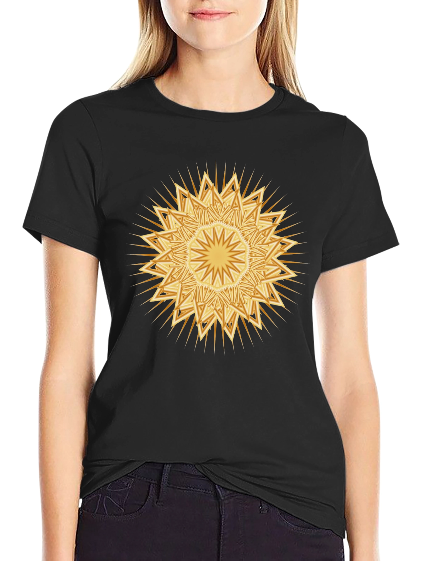 Golden Mandala Graphic Black T-Shirt