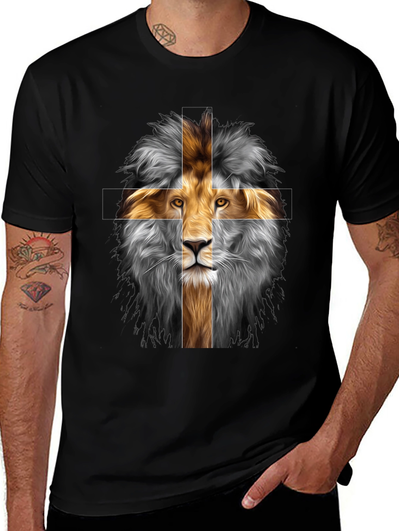 Lion Cross Graphic Tee - Black Cotton Blend