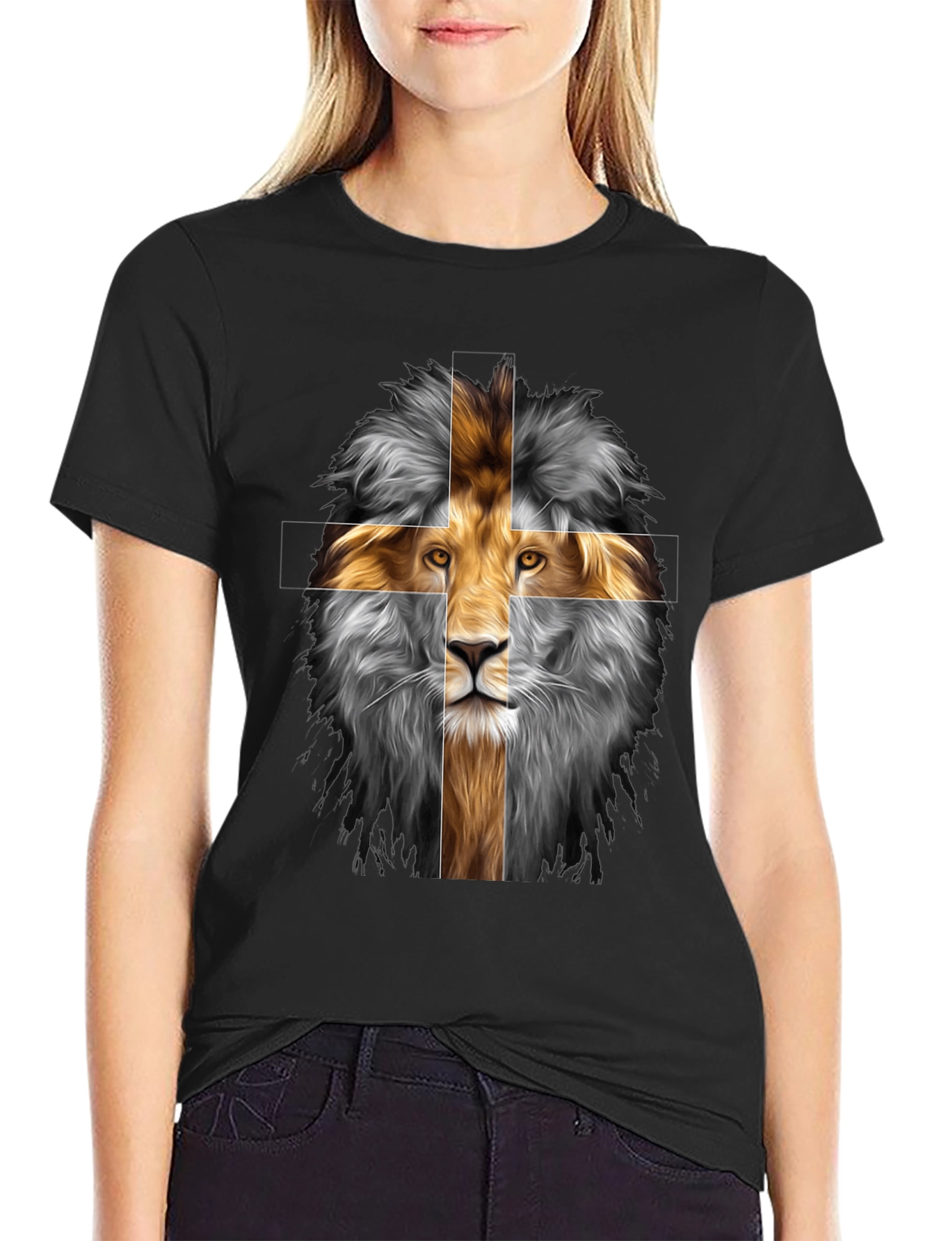 Lion Cross Graphic Tee - Black Cotton Blend
