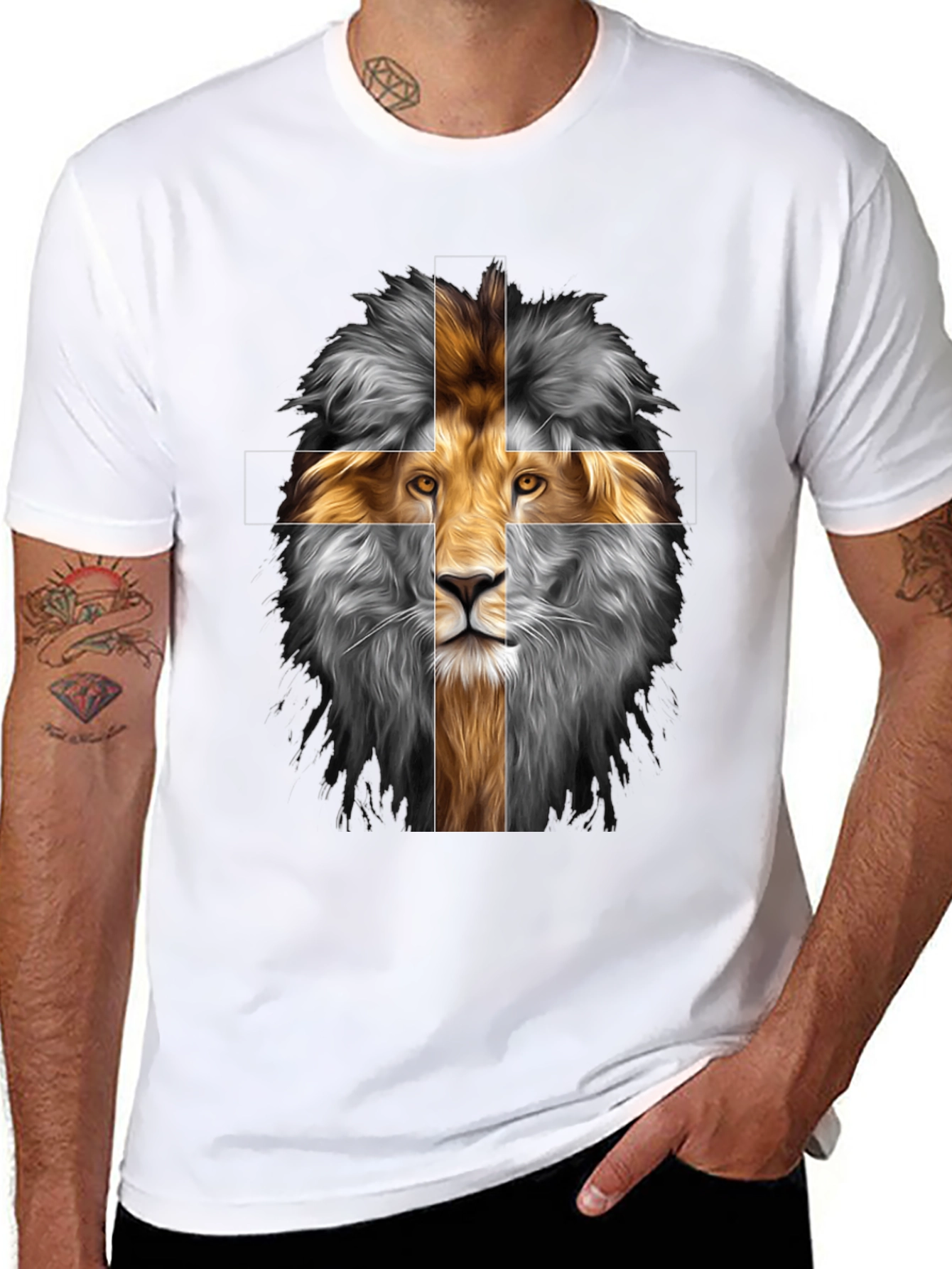 Lion Cross Graphic Tee - Black Cotton Blend