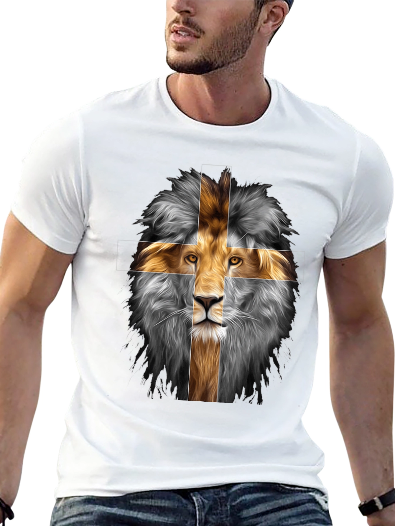 Lion Cross Graphic Tee - Black Cotton Blend