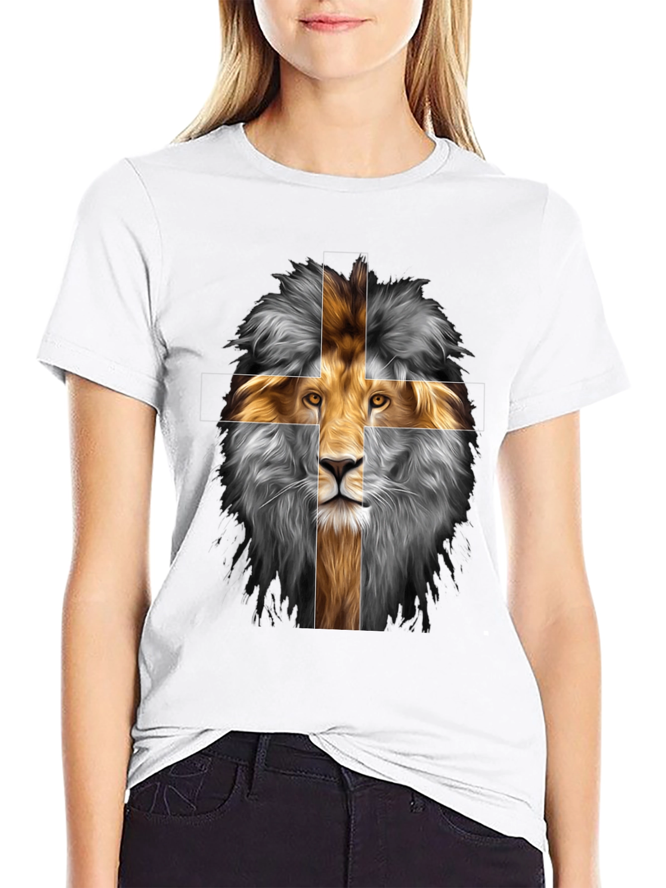 Lion Cross Graphic Tee - Black Cotton Blend