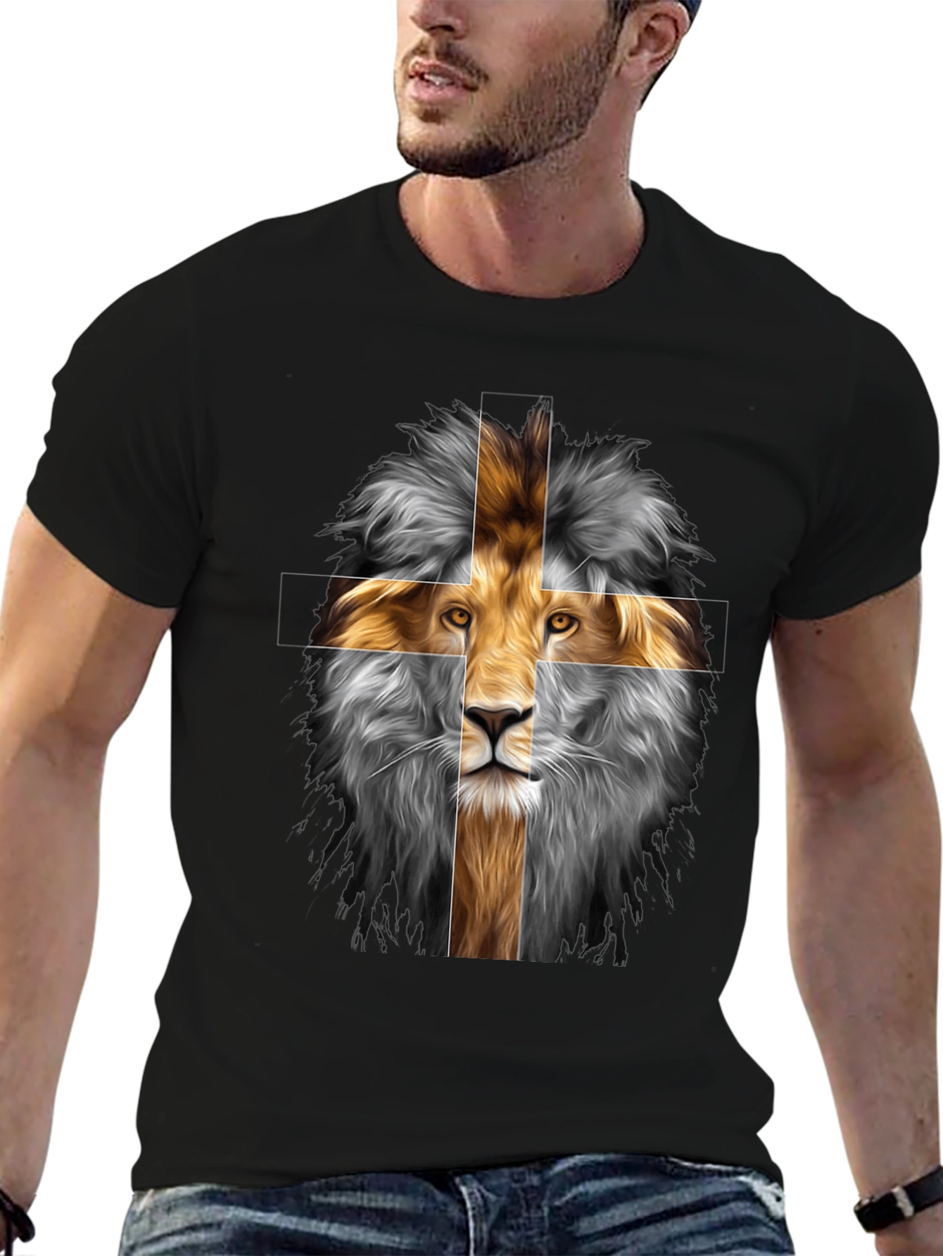 Lion Cross Graphic Tee - Black Cotton Blend