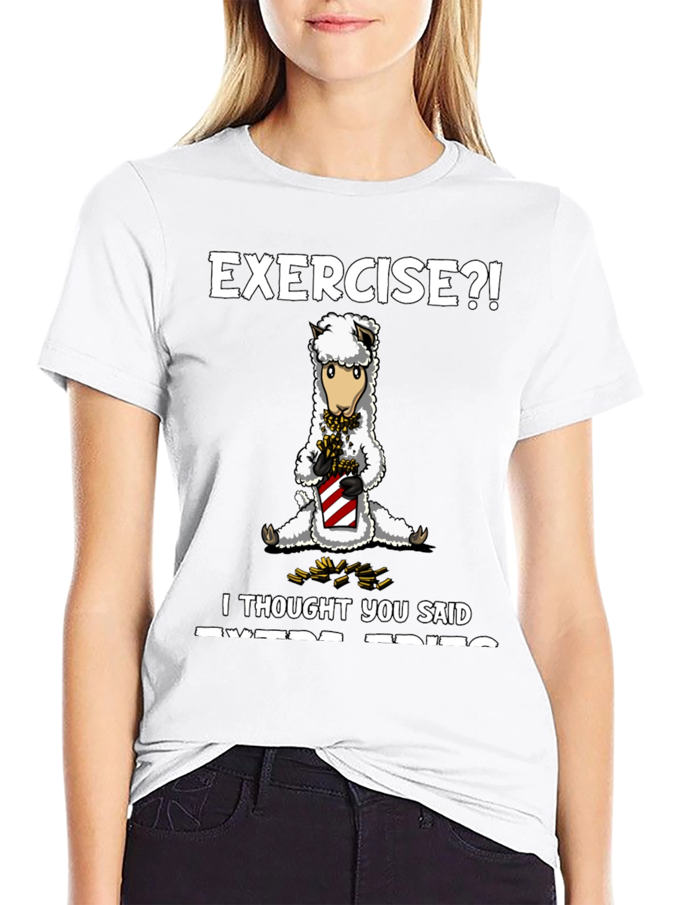 Exercise? Extra Fries T-Shirt - Funny Alpaca Tee