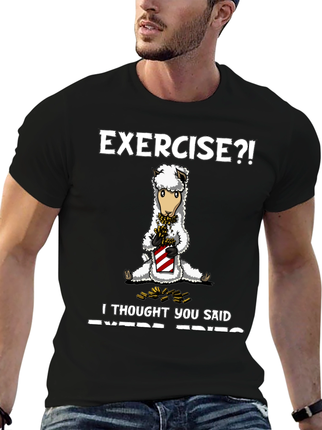 Exercise? Extra Fries T-Shirt - Funny Alpaca Tee