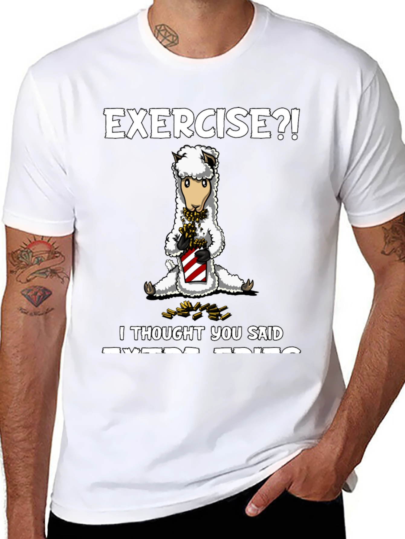Exercise? Extra Fries T-Shirt - Funny Alpaca Tee