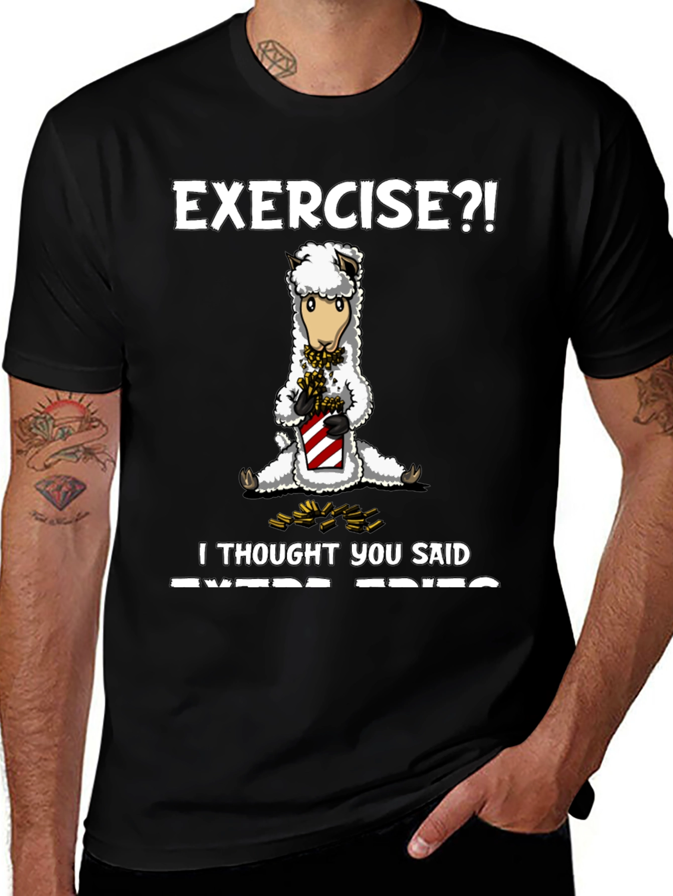 Exercise? Extra Fries T-Shirt - Funny Alpaca Tee
