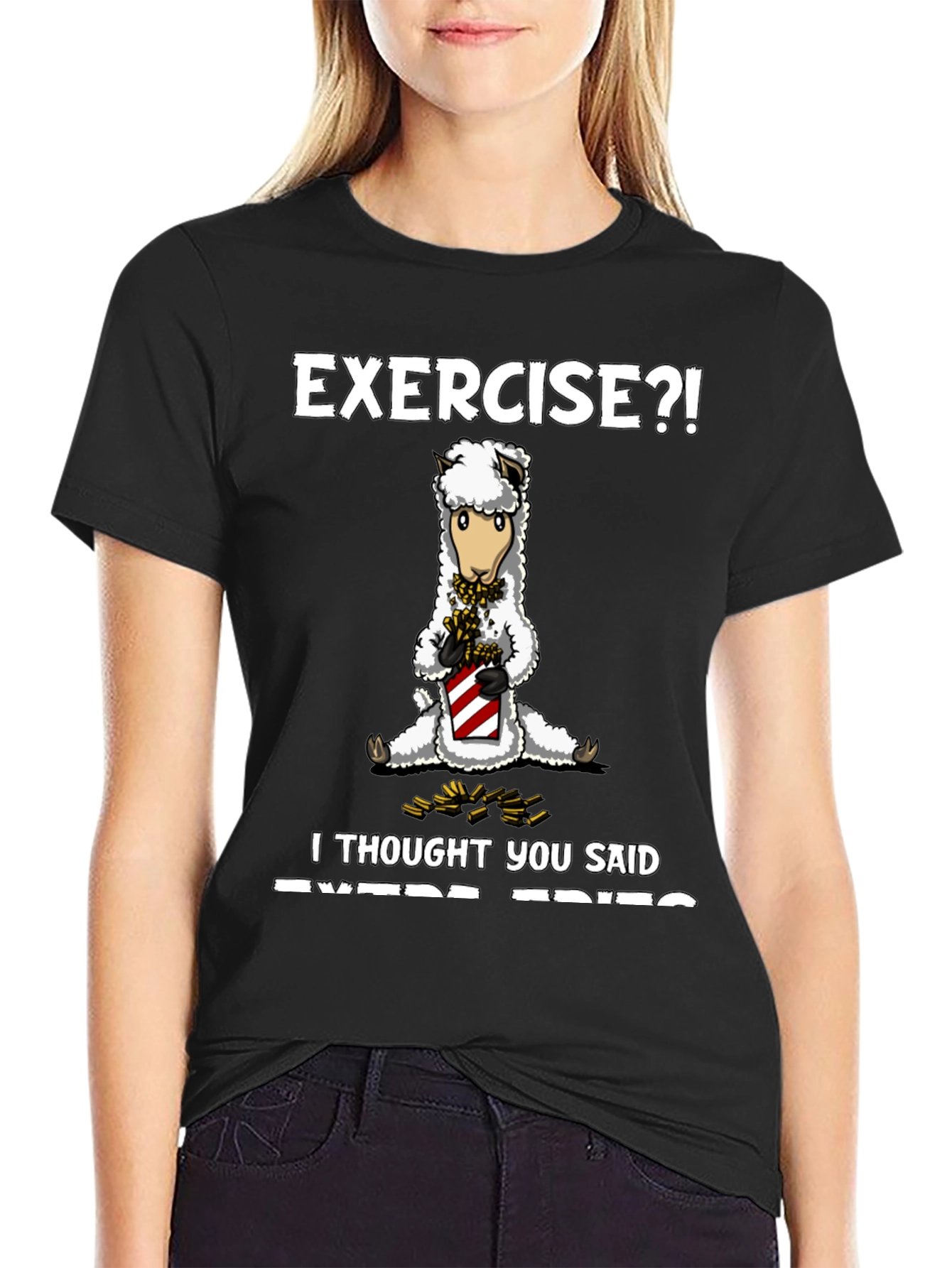 Exercise? Extra Fries T-Shirt - Funny Alpaca Tee
