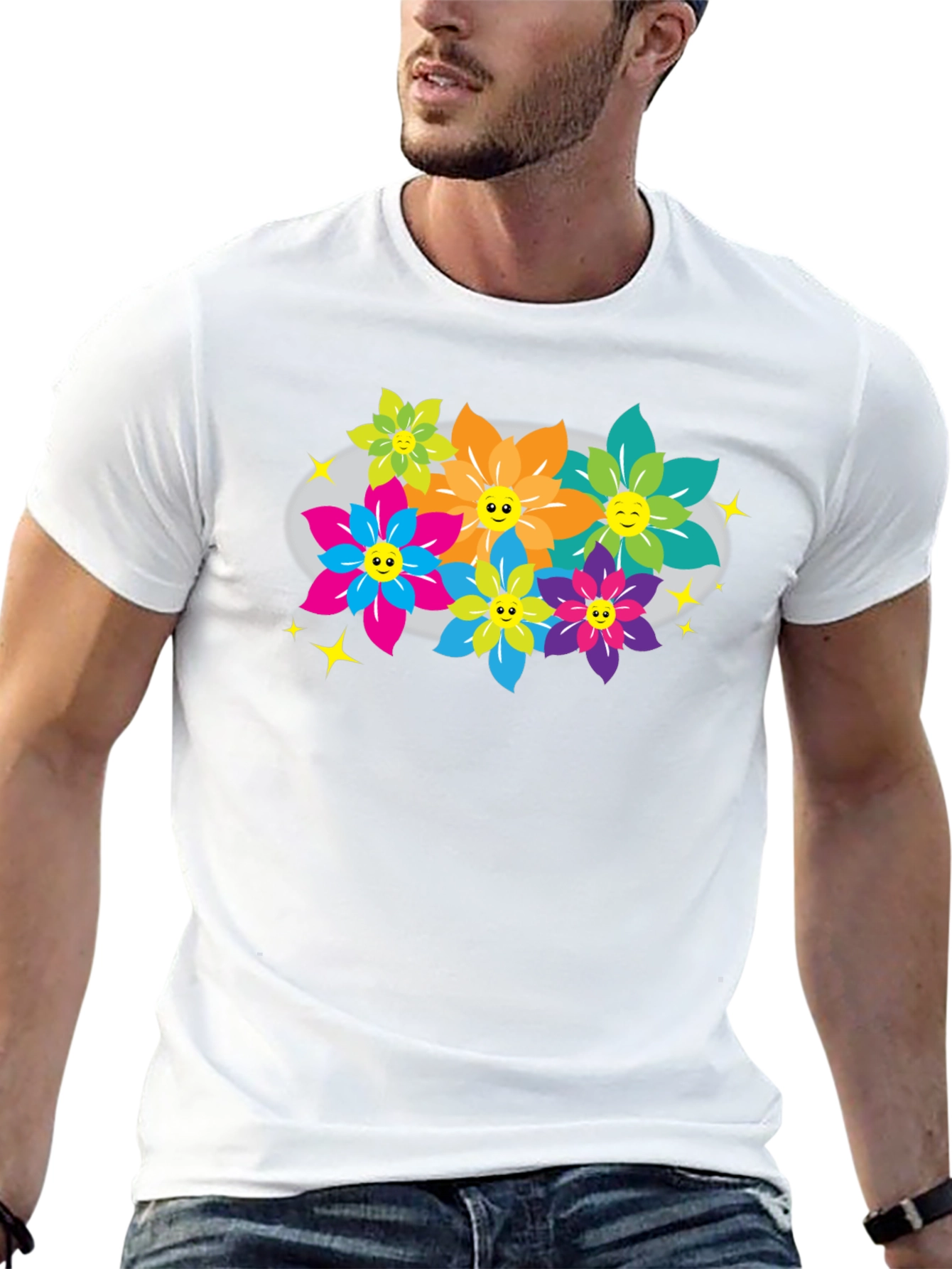 Funky Flowers T-Shirt - Happy Graphic Tee