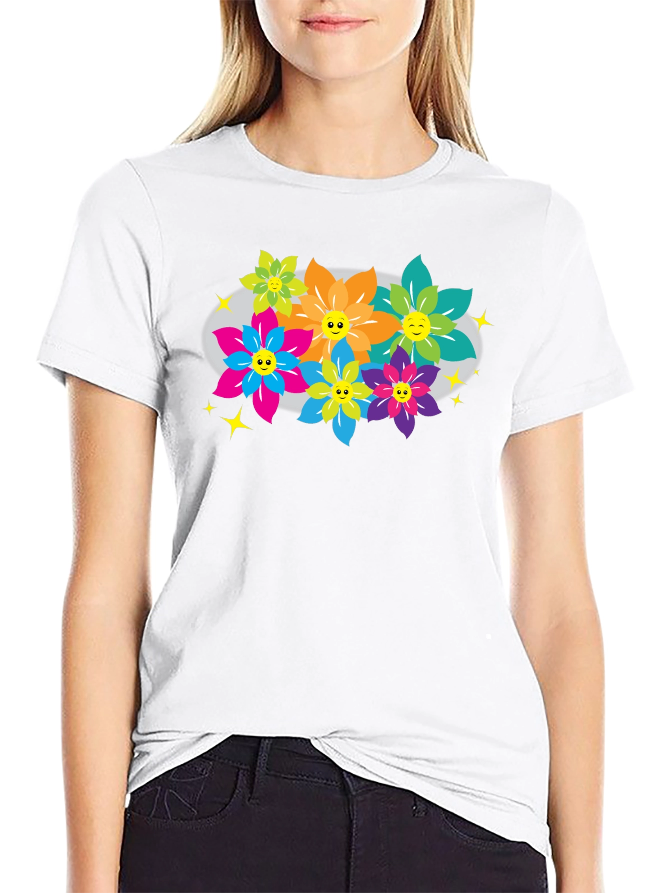 Funky Flowers T-Shirt - Happy Graphic Tee