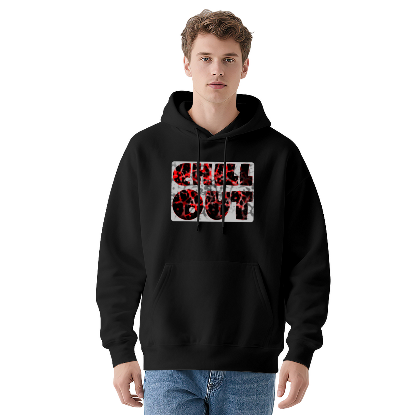 Red Crack Chill Out Text Print Unisex Gray Hoodie, Comfort Lounge Top