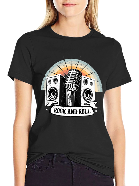 Rock and Roll Graphic Tee - Vintage Microphone & Speakers Design