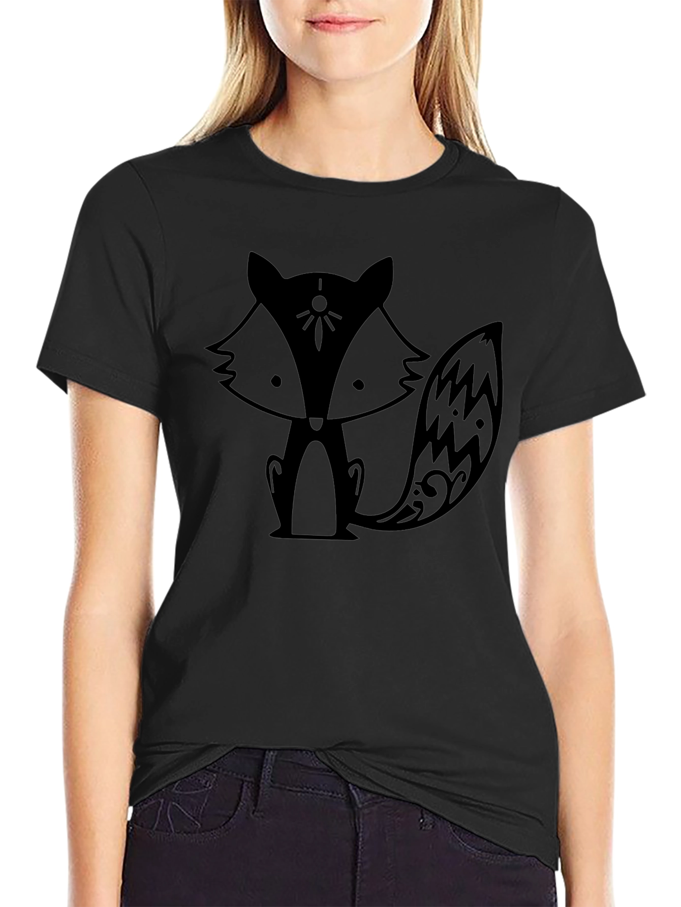 Fox Graphic Print Black T-Shirt