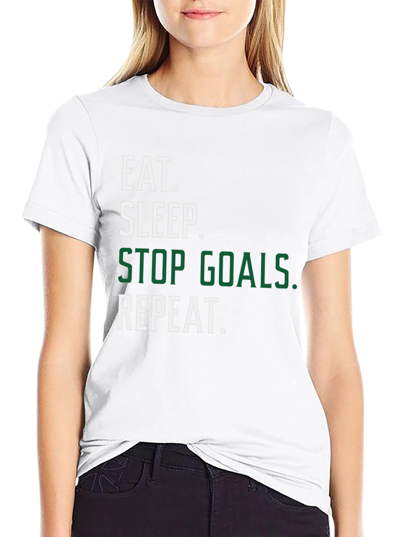 Eat Sleep Stop Goals Repeat Black T-Shirt