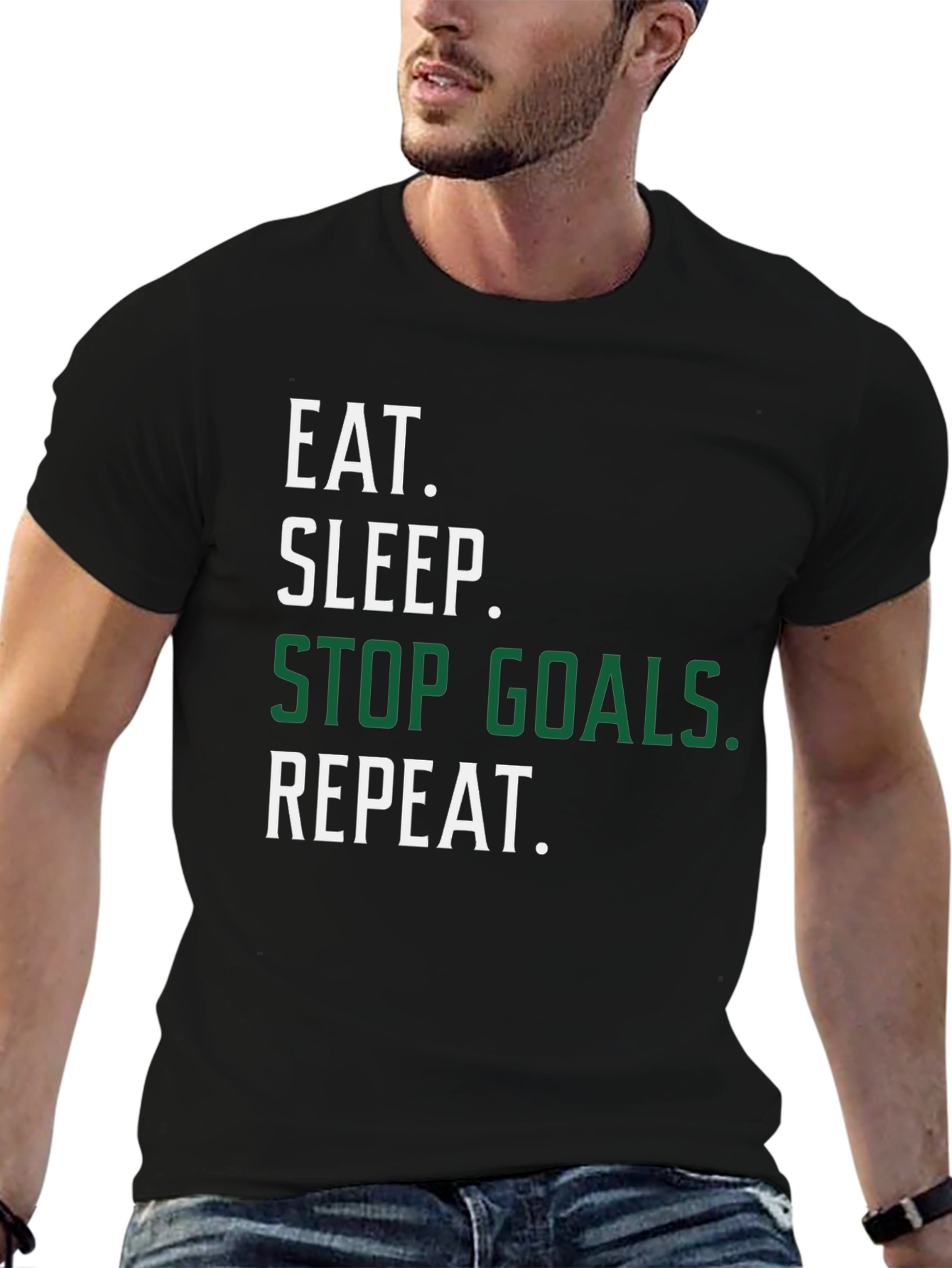Eat Sleep Stop Goals Repeat Black T-Shirt