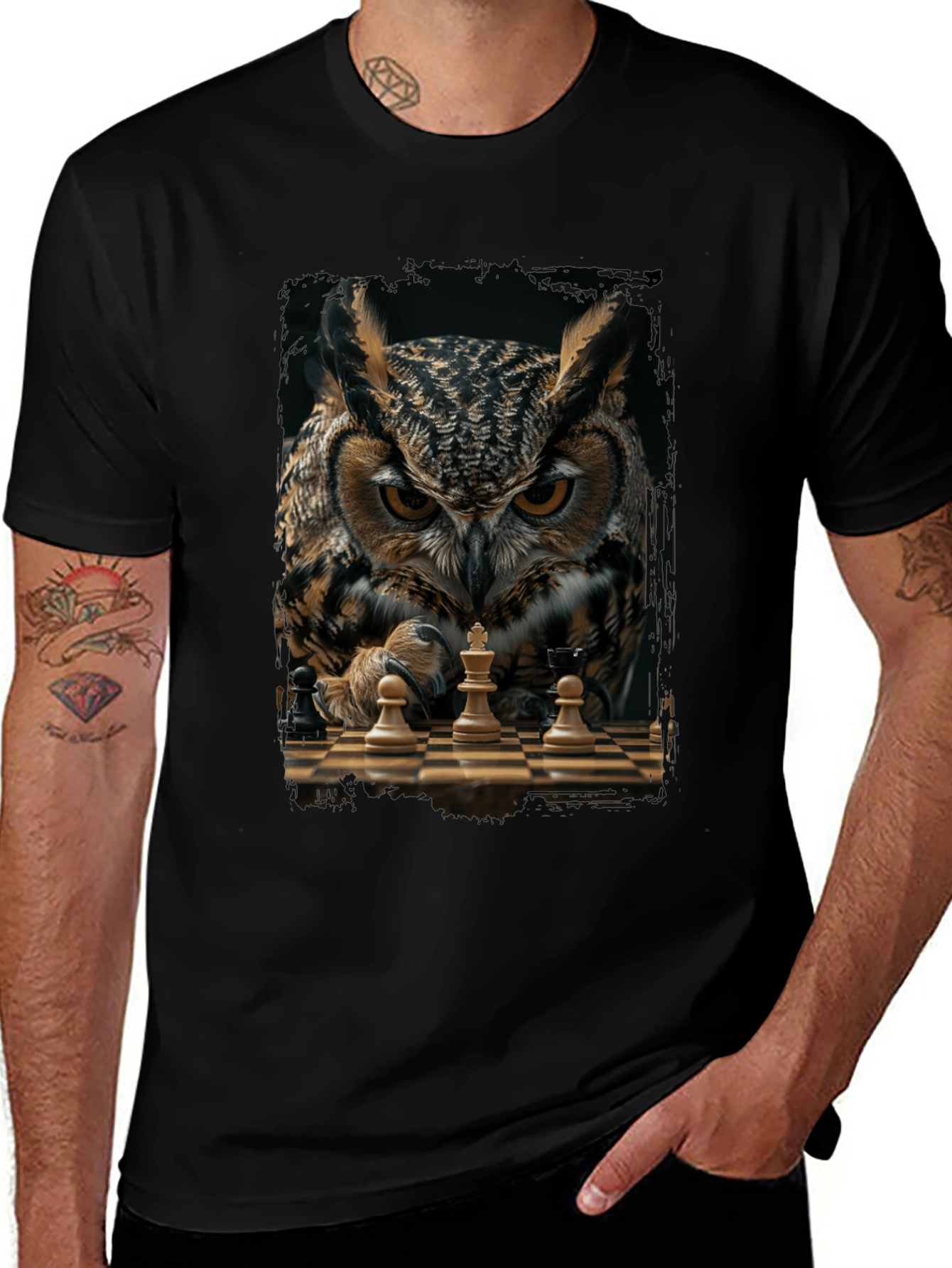 Owl Chess Master T-Shirt - Strategic Style