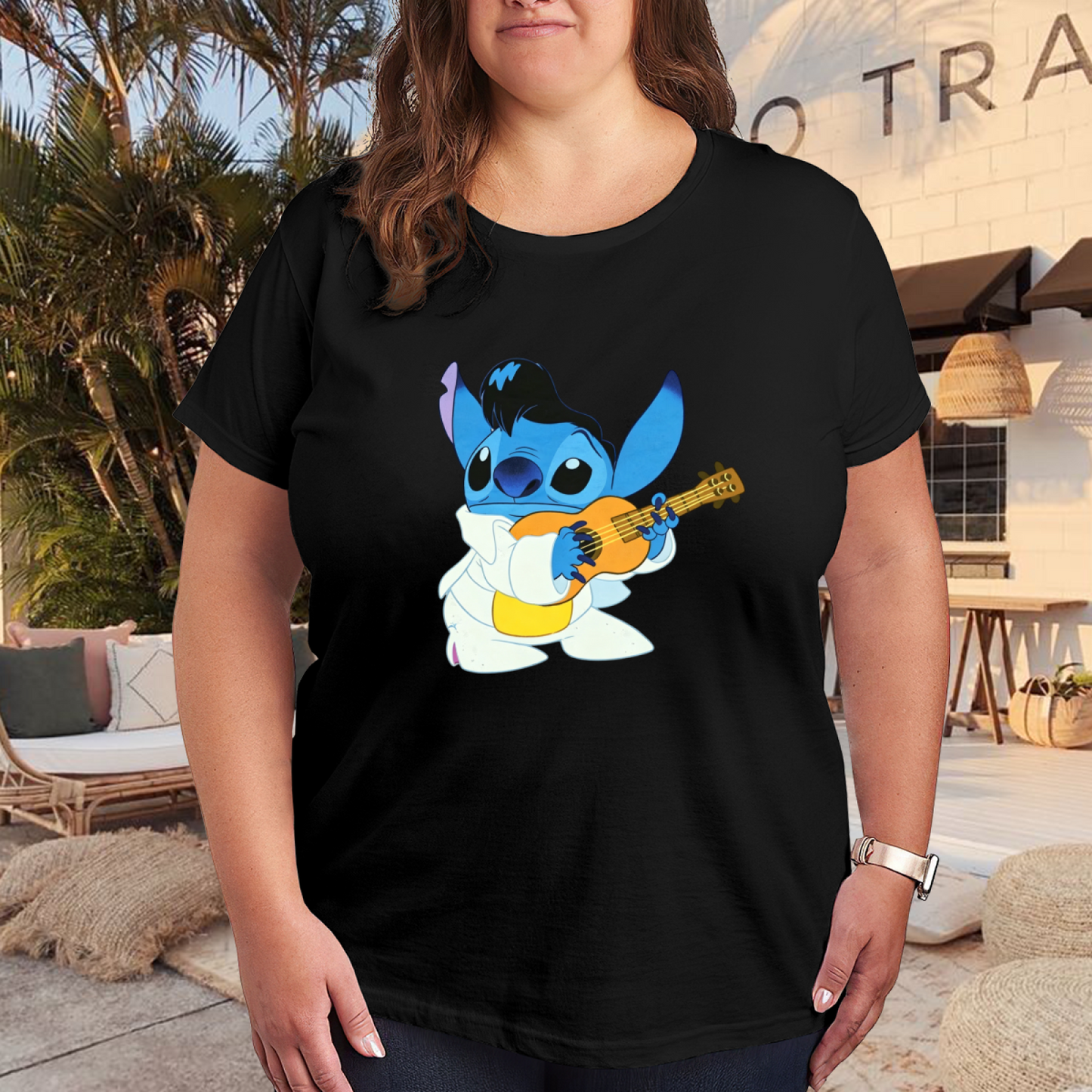 Rockstar Elvis Stitch Retro Fun Plus?Size Women Short Sleeve Tee