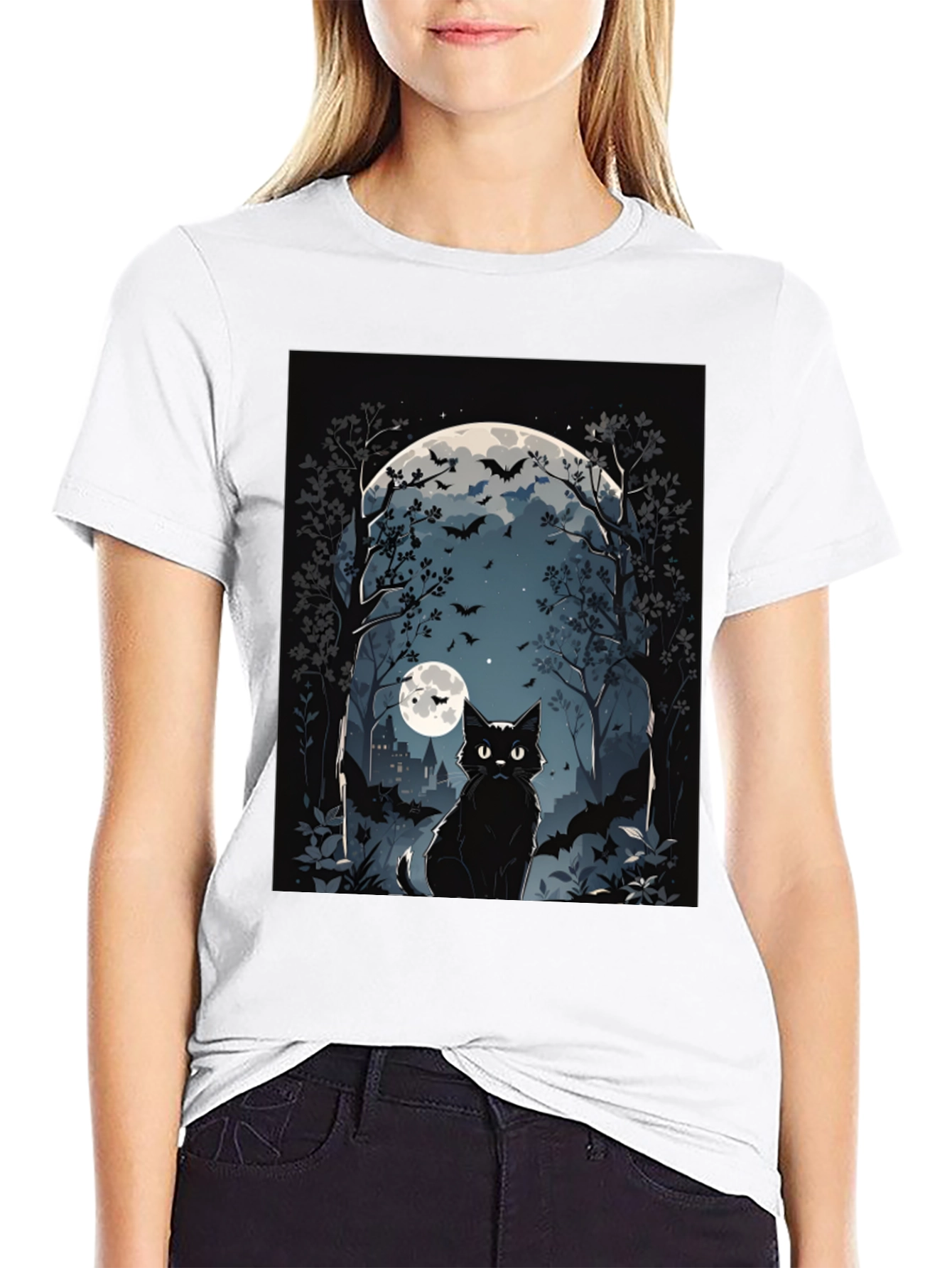 Halloween Black Cat Graphic Tee