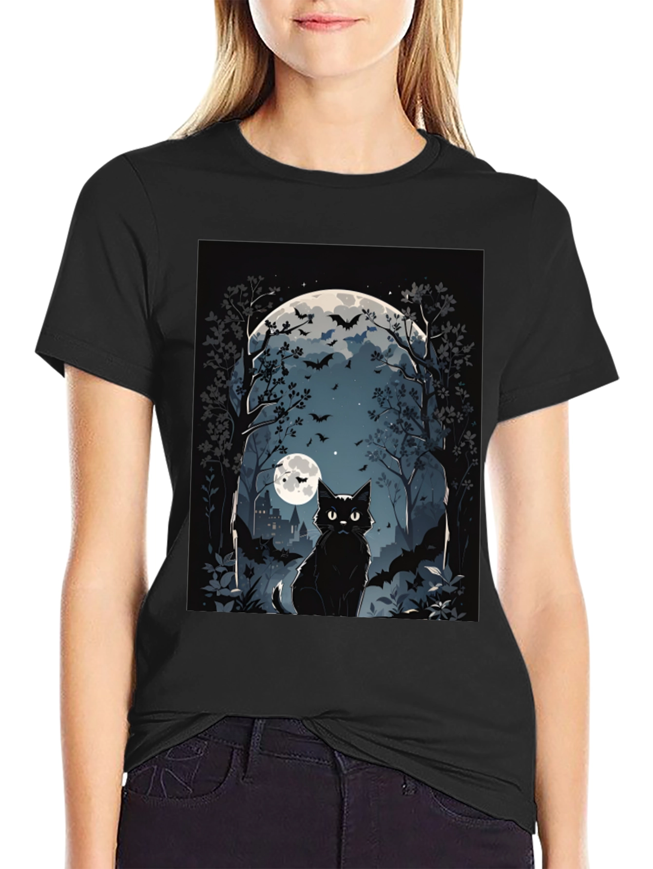 Halloween Black Cat Graphic Tee