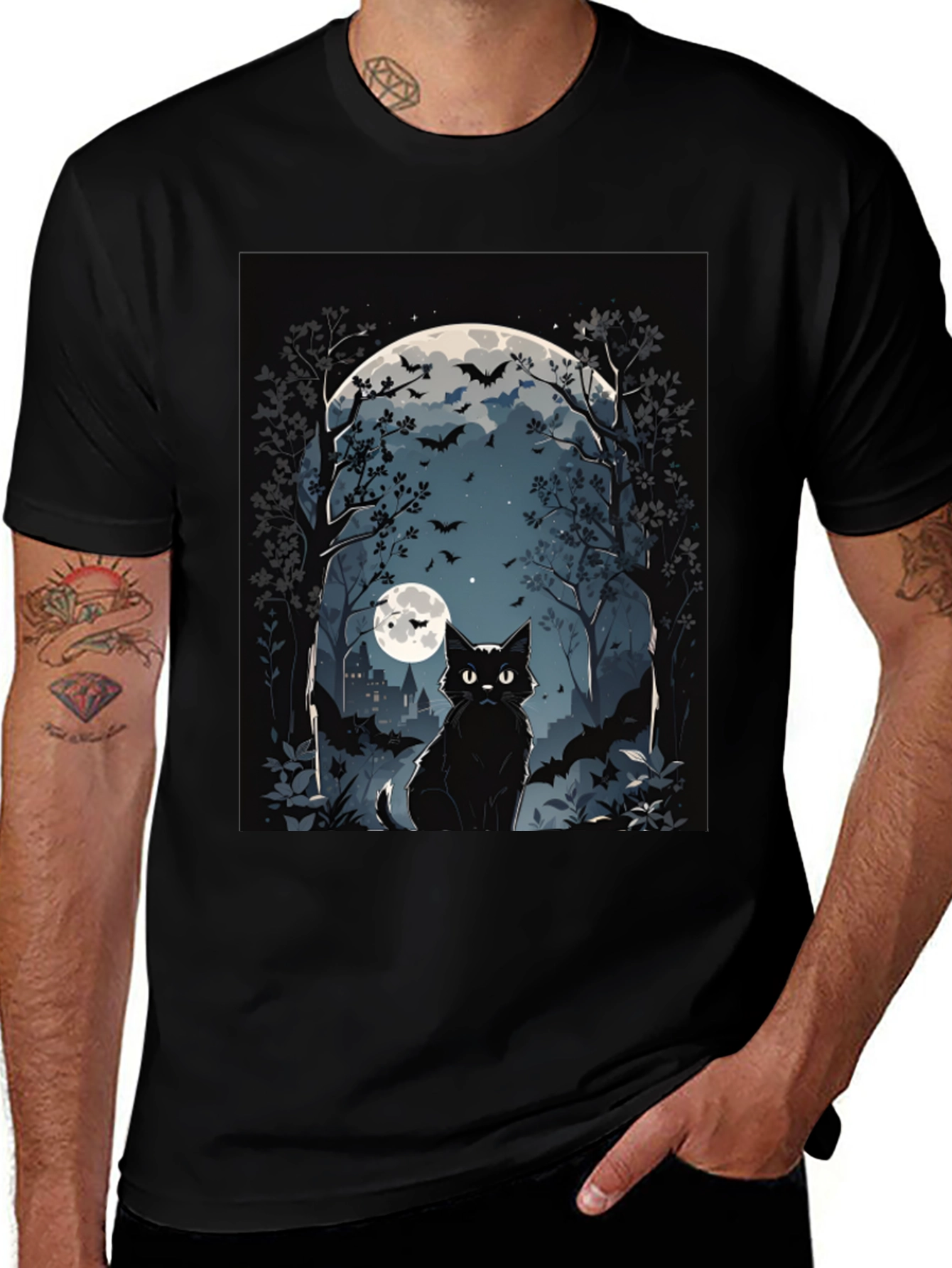 Halloween Black Cat Graphic Tee