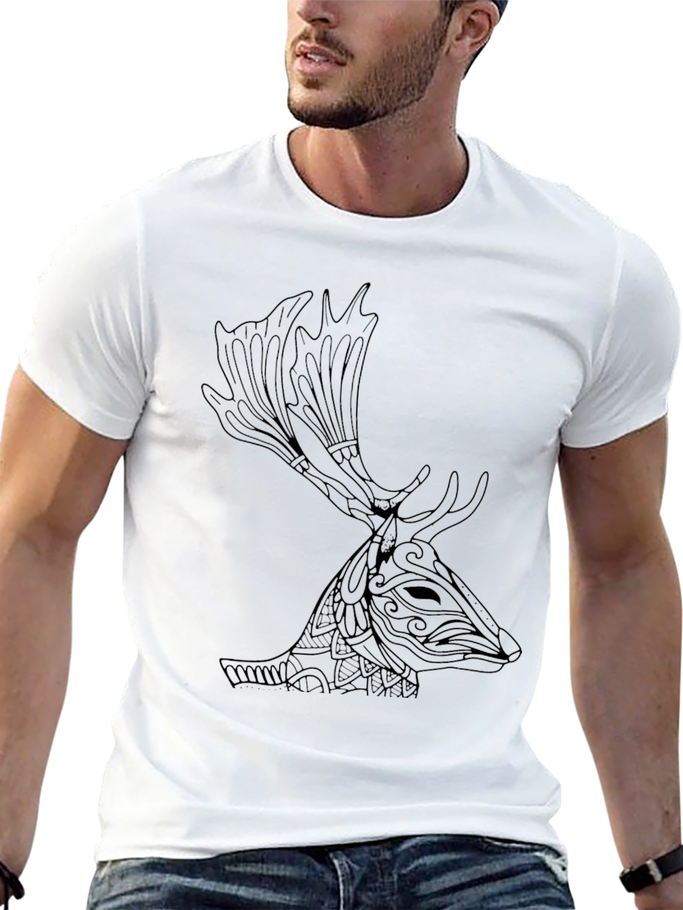 Deer Head Graphic Print T-Shirt