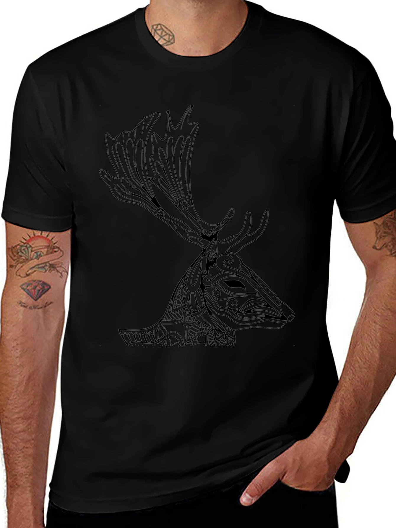 Deer Head Graphic Print T-Shirt