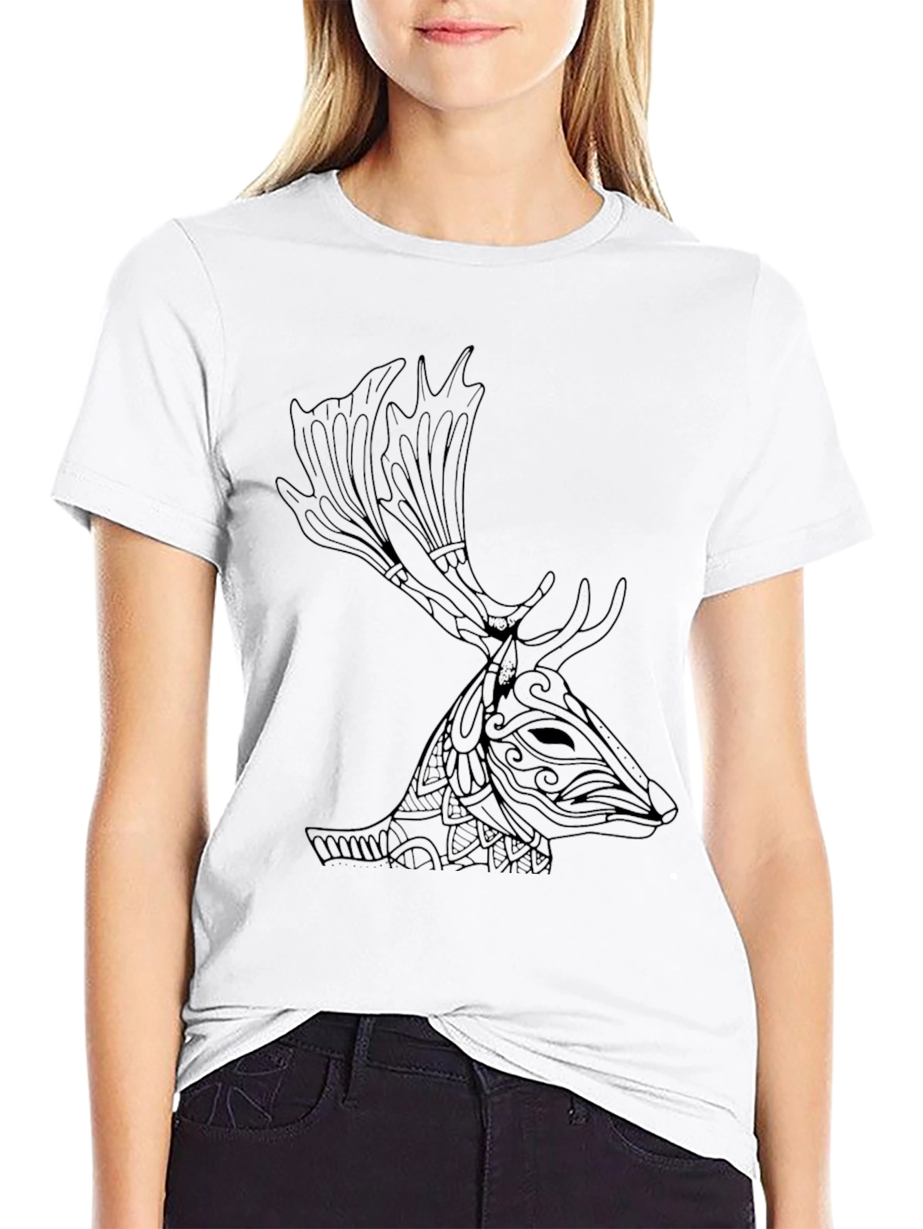 Deer Head Graphic Print T-Shirt