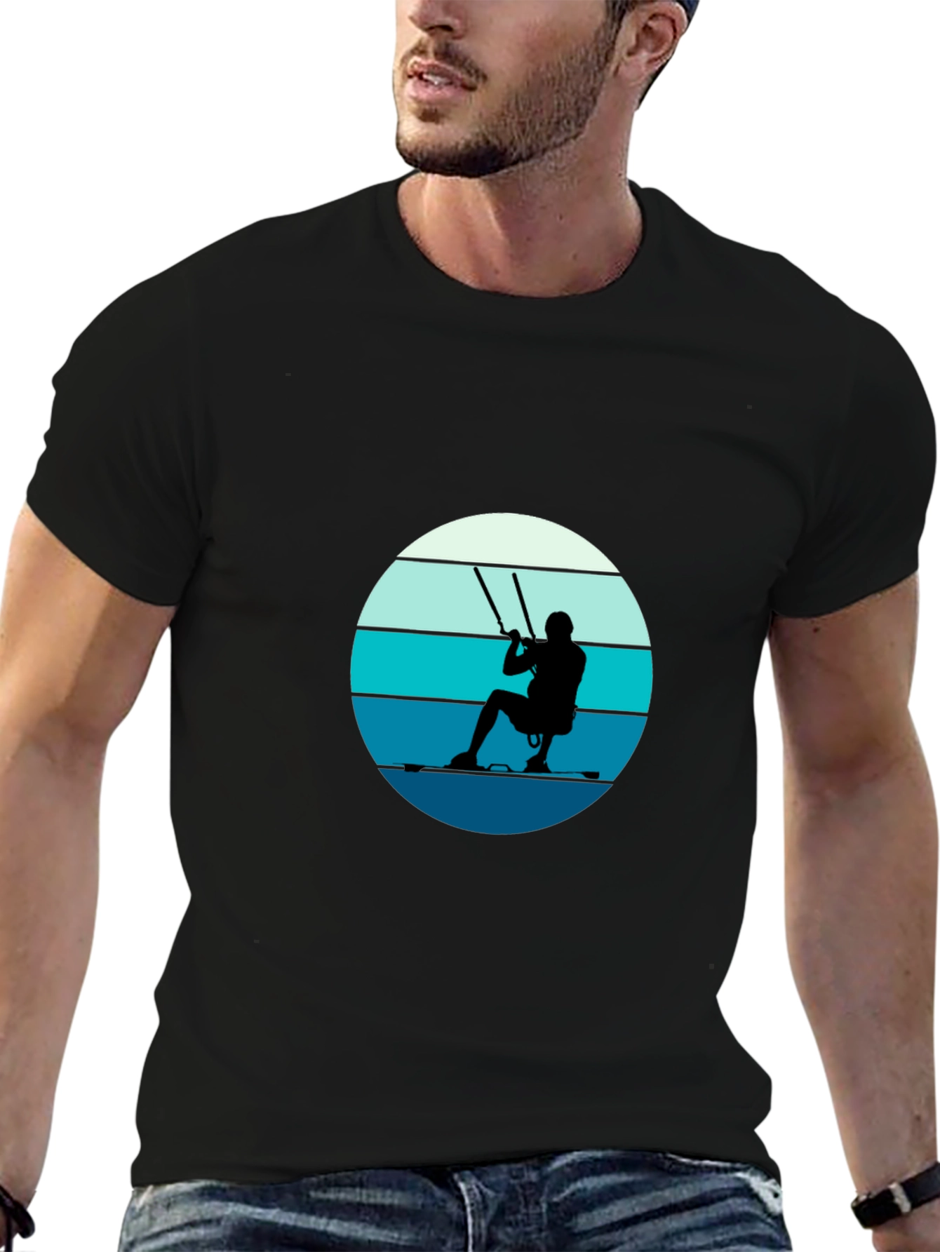 Retro Kite Surfing T-Shirt - Black