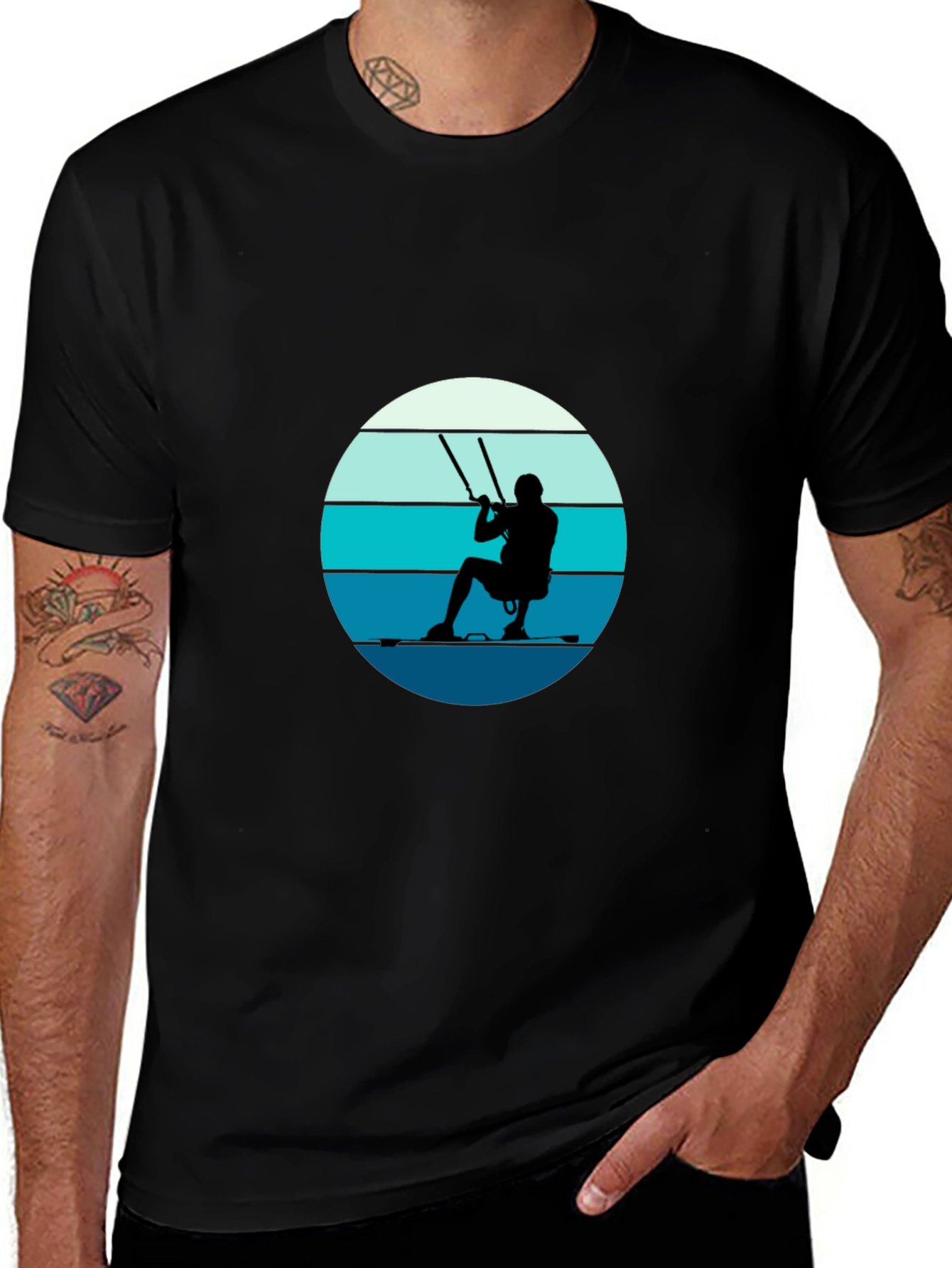 Retro Kite Surfing T-Shirt - Black