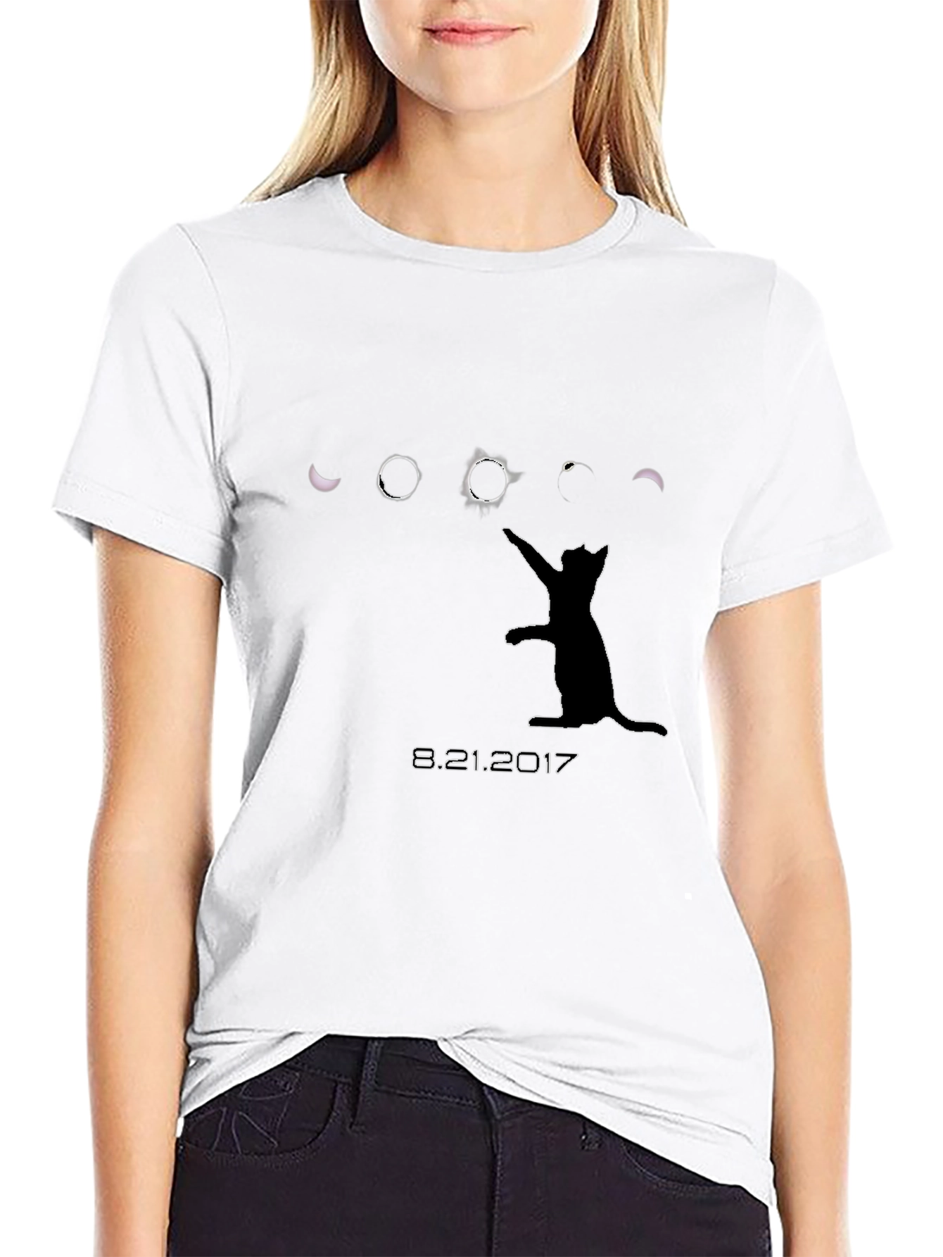 Solar Eclipse Cat Black T-Shirt - August 21 2017
