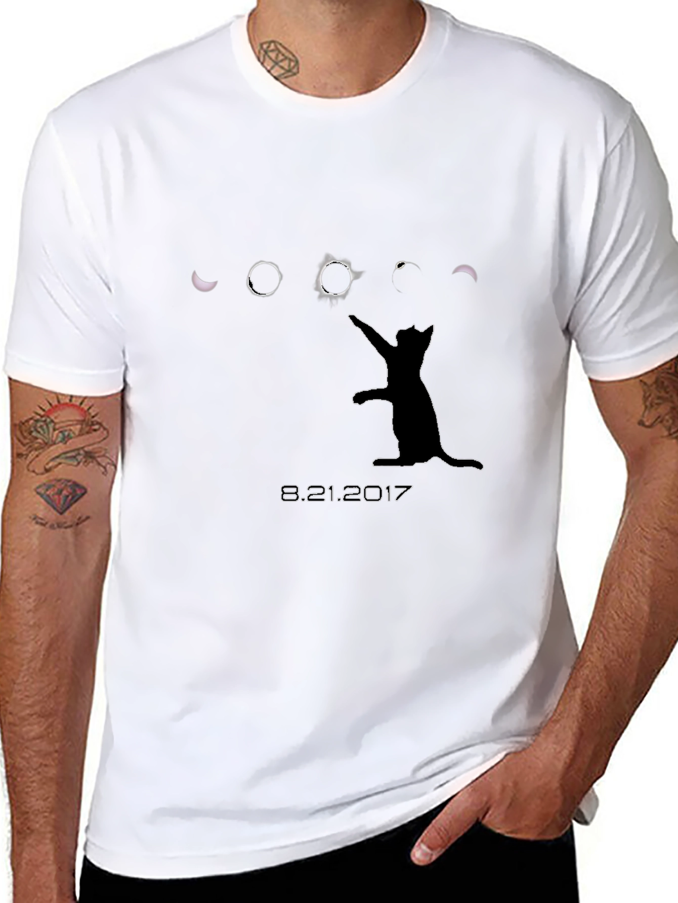 Solar Eclipse Cat Black T-Shirt - August 21 2017