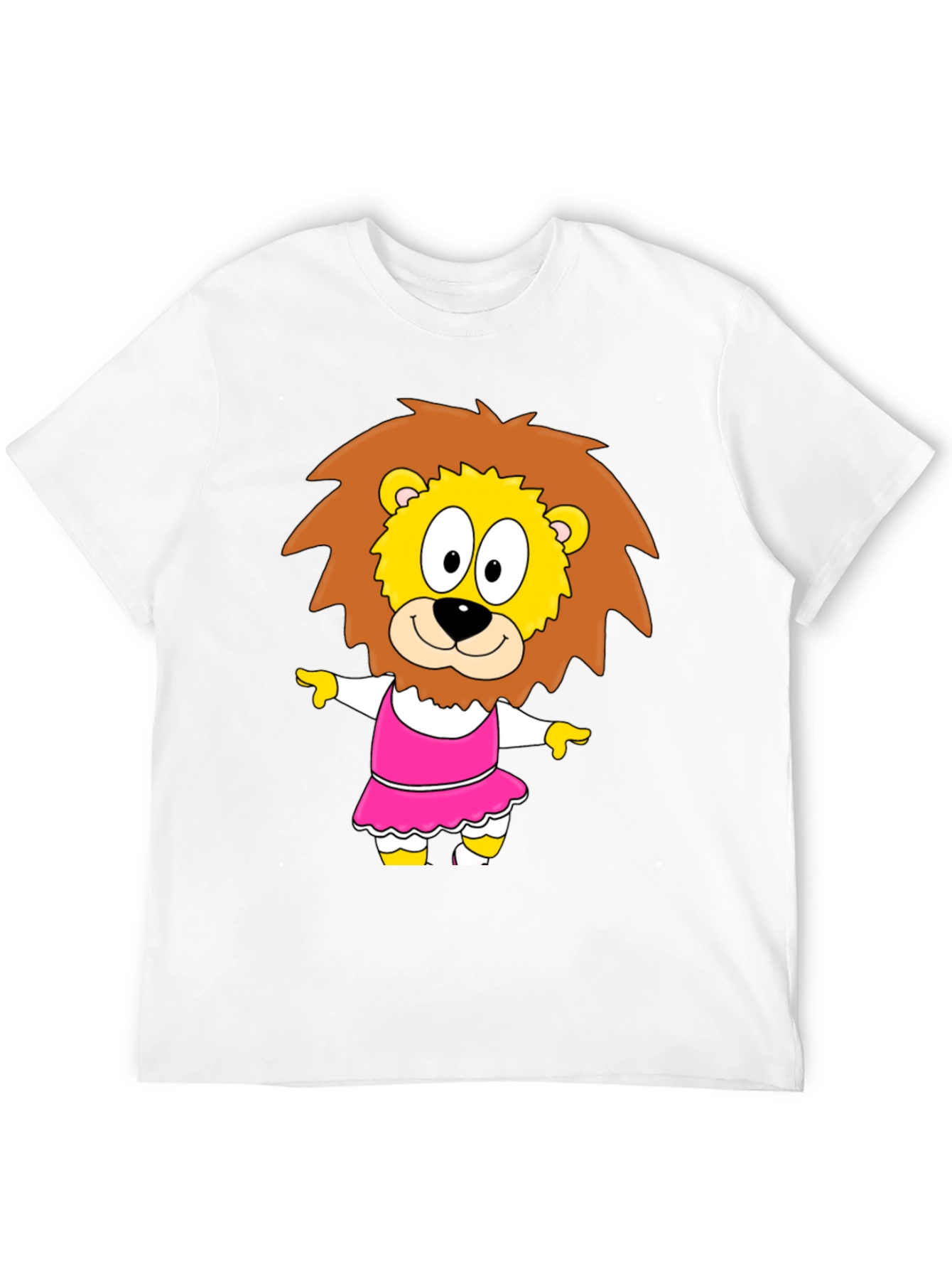 Cartoon Lion in Dress - Black T-Shirt