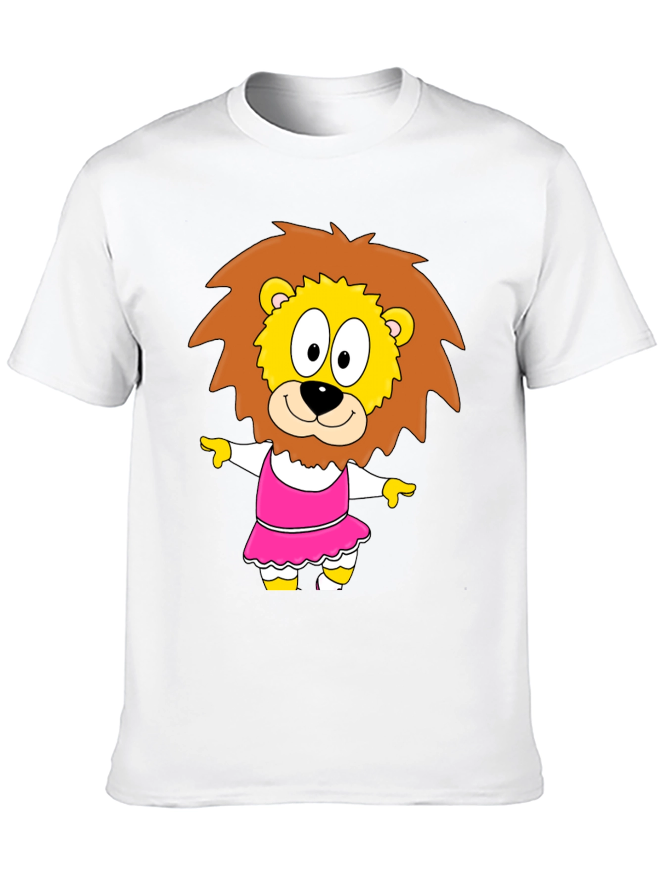 Cartoon Lion in Dress - Black T-Shirt