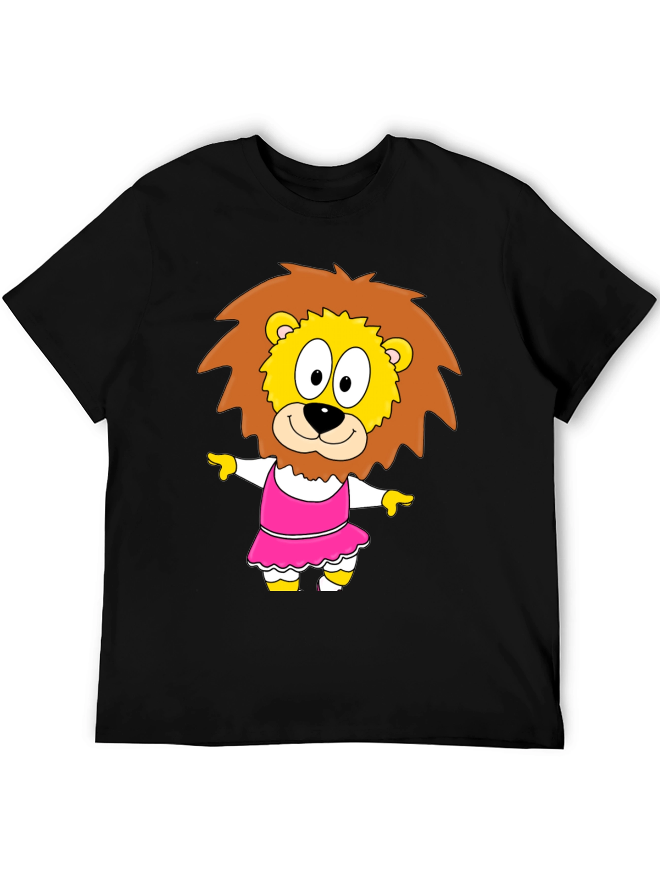 Cartoon Lion in Dress - Black T-Shirt