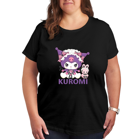 Lolita?Style Lace Kuromi Character Plus Size Women Black Graphic T?Shirt