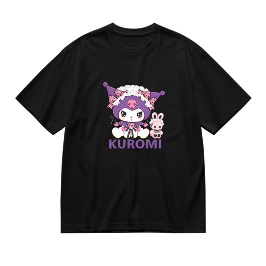 Lolita?Style Lace Kuromi Character Plus Size Women Black Graphic T?Shirt