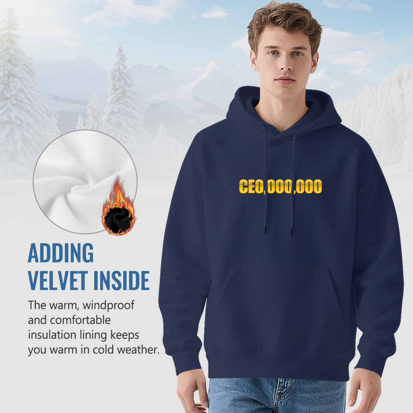 Bold CEO 000000 Gold Text Navy Hoodie, Comfort Daily Wear For Men