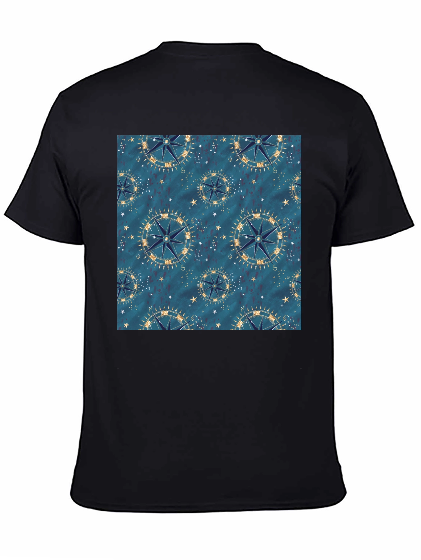 Nautical Compass Pattern Black T-Shirt
