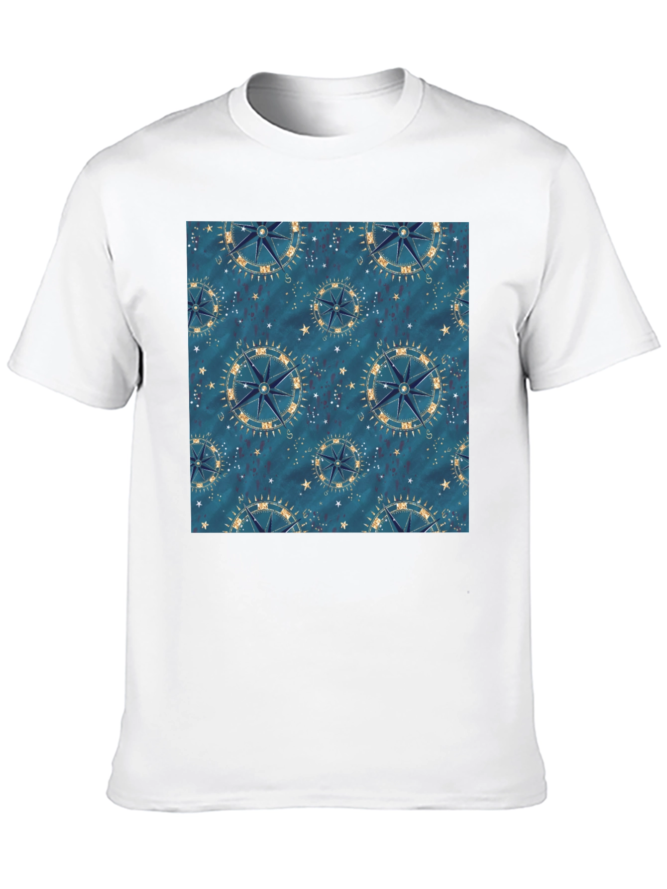 Nautical Compass Pattern Black T-Shirt