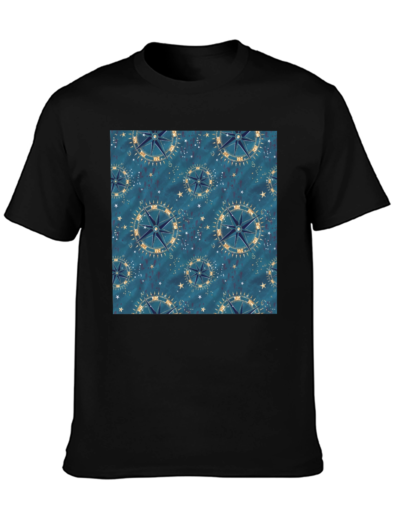 Nautical Compass Pattern Black T-Shirt