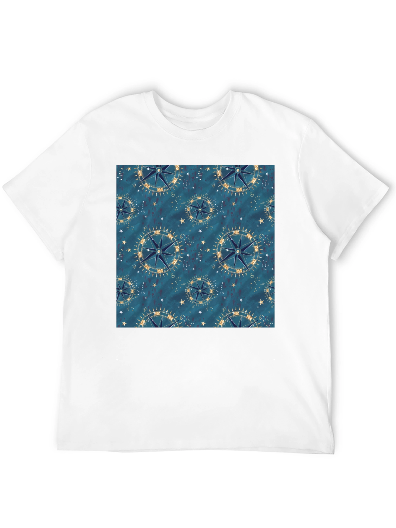 Nautical Compass Pattern Black T-Shirt