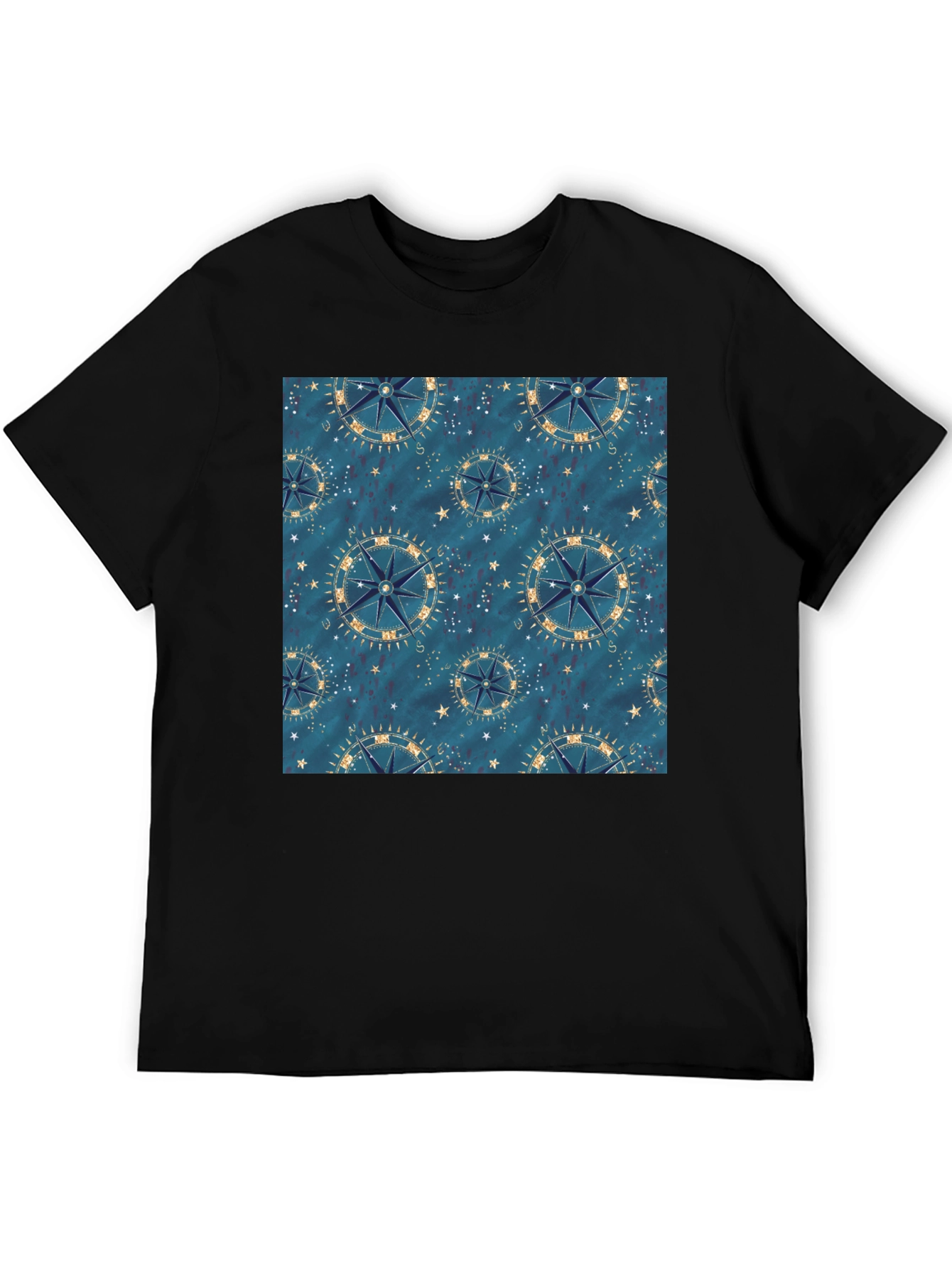 Nautical Compass Pattern Black T-Shirt