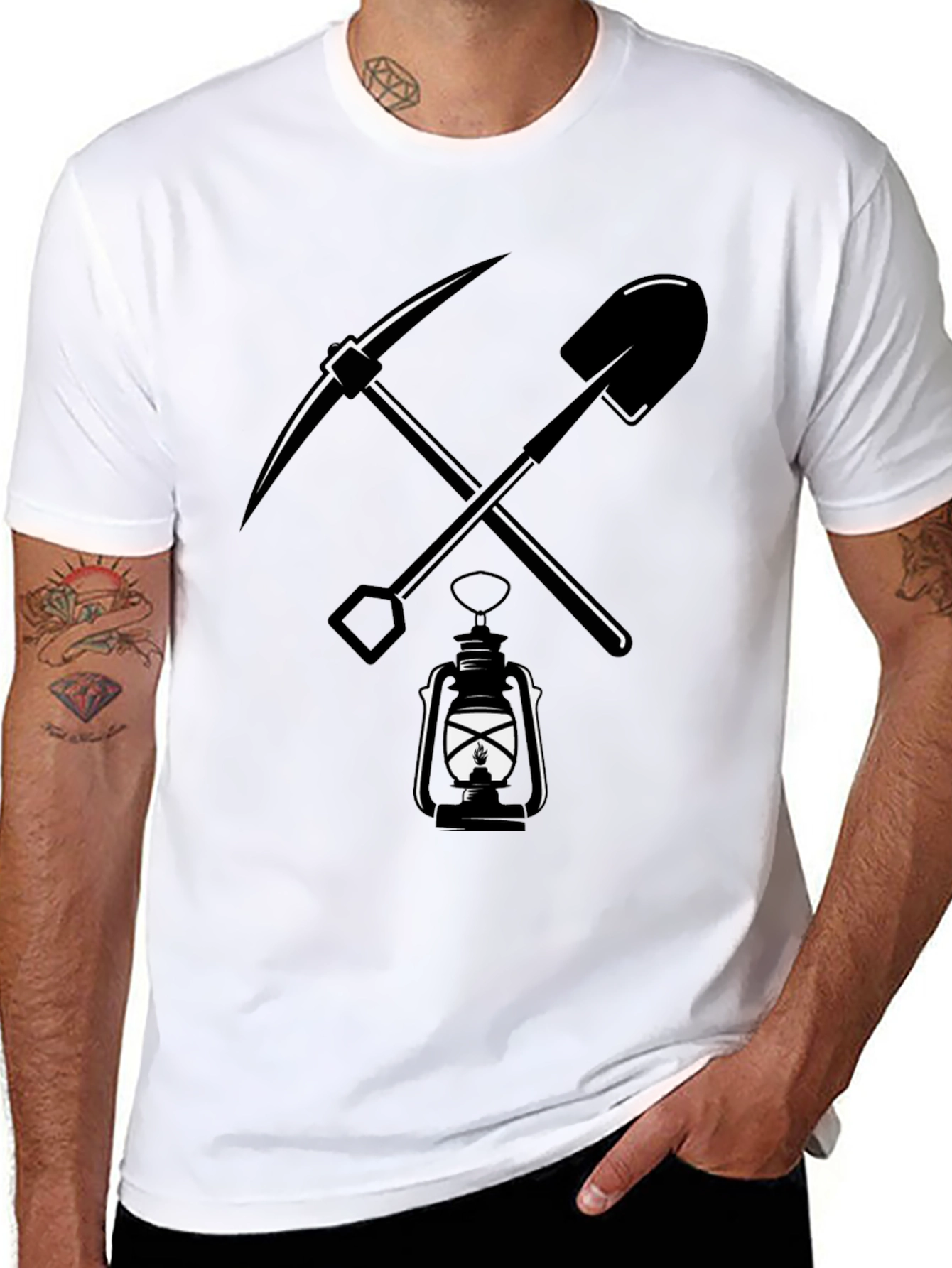 Mining Tools Graphic Tee - Pickaxe Shovel Lantern