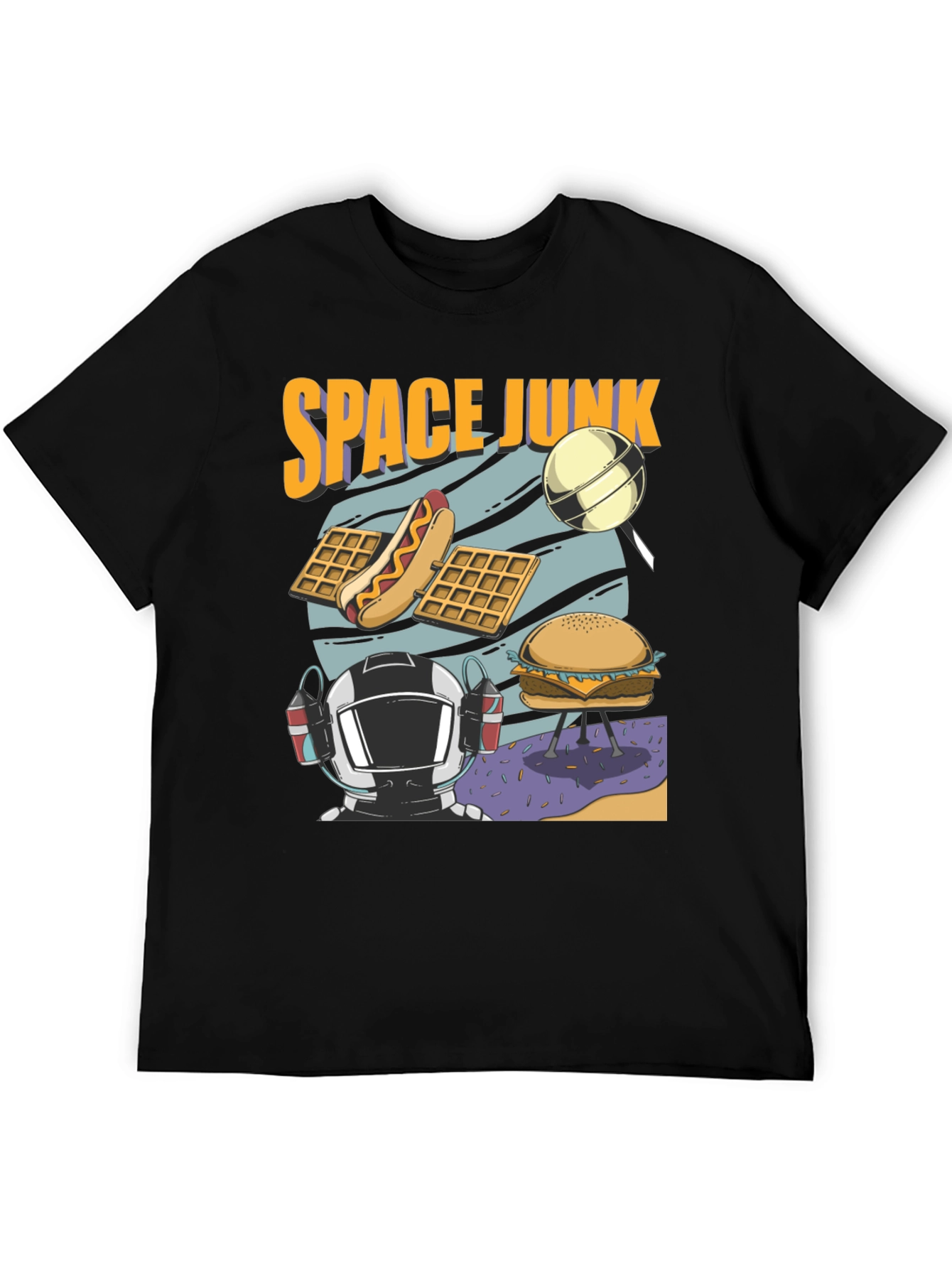 Space Junk Graphic T-Shirt - Astronaut and Food Design