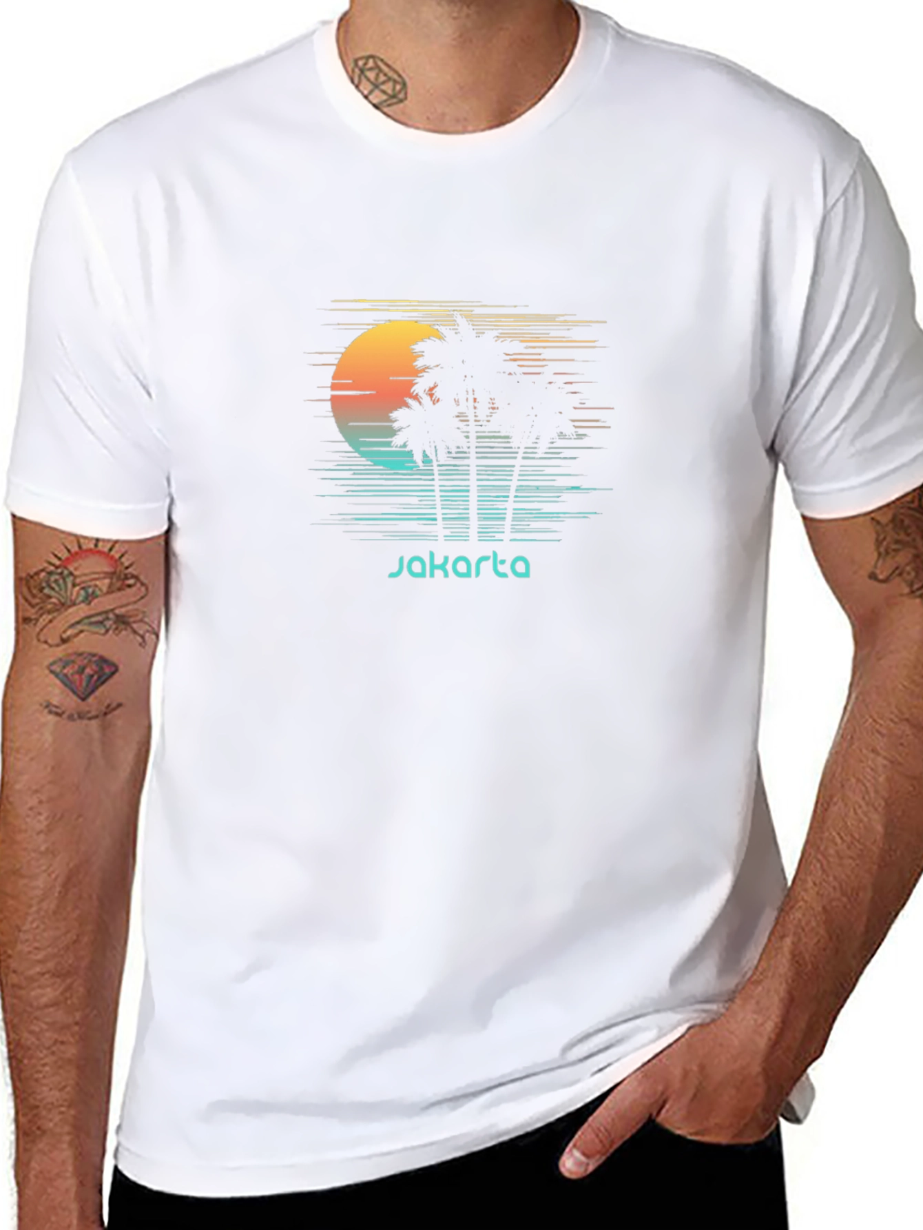 Jakarta Sunset Palm Tee - Retro Vacation Shirt