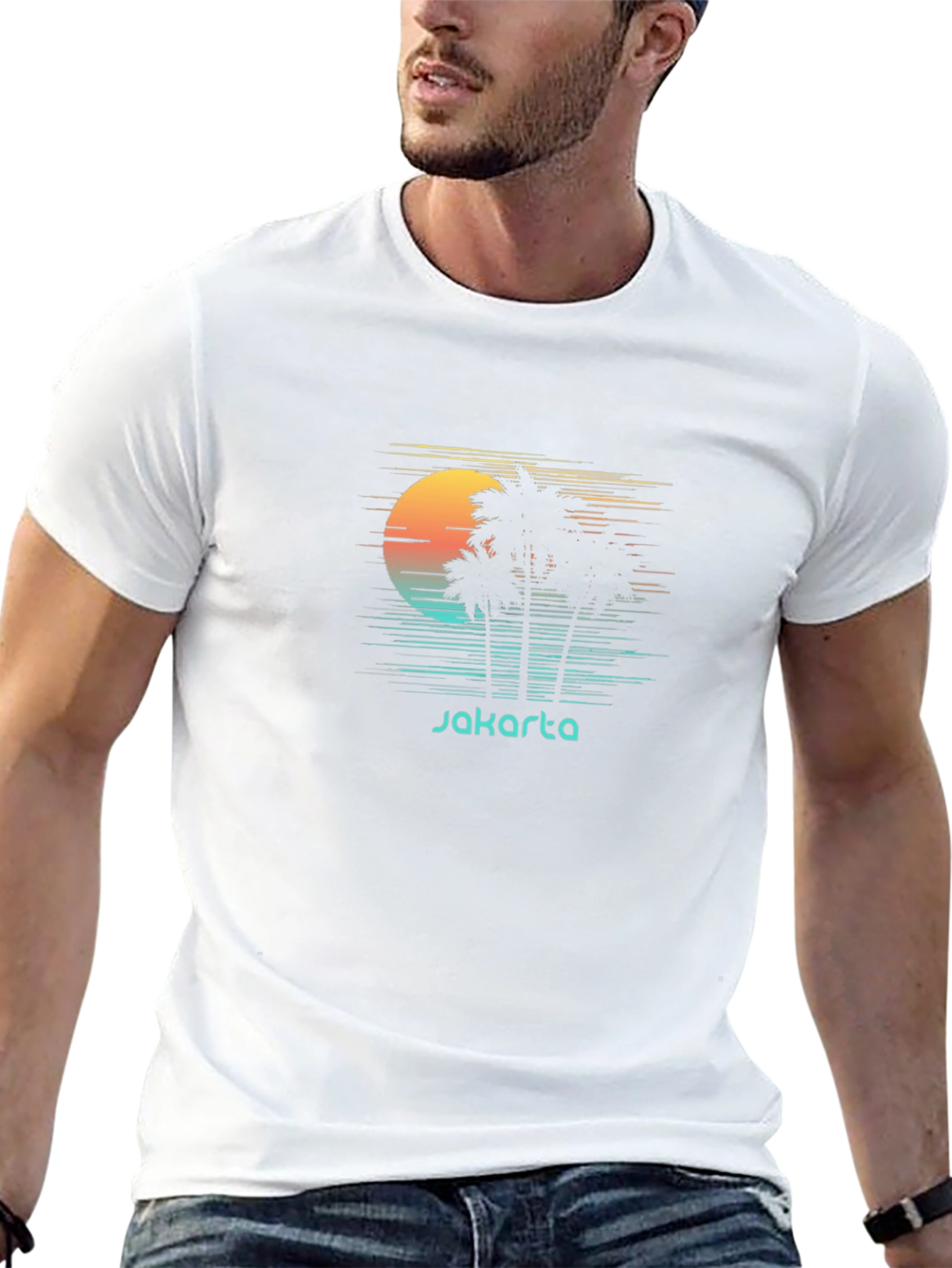 Jakarta Sunset Palm Tee - Retro Vacation Shirt