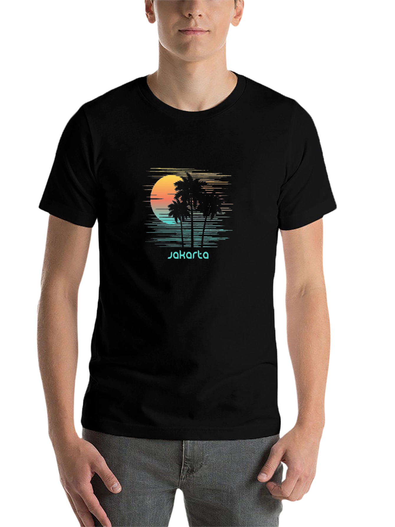 Jakarta Sunset Palm Tee - Retro Vacation Shirt