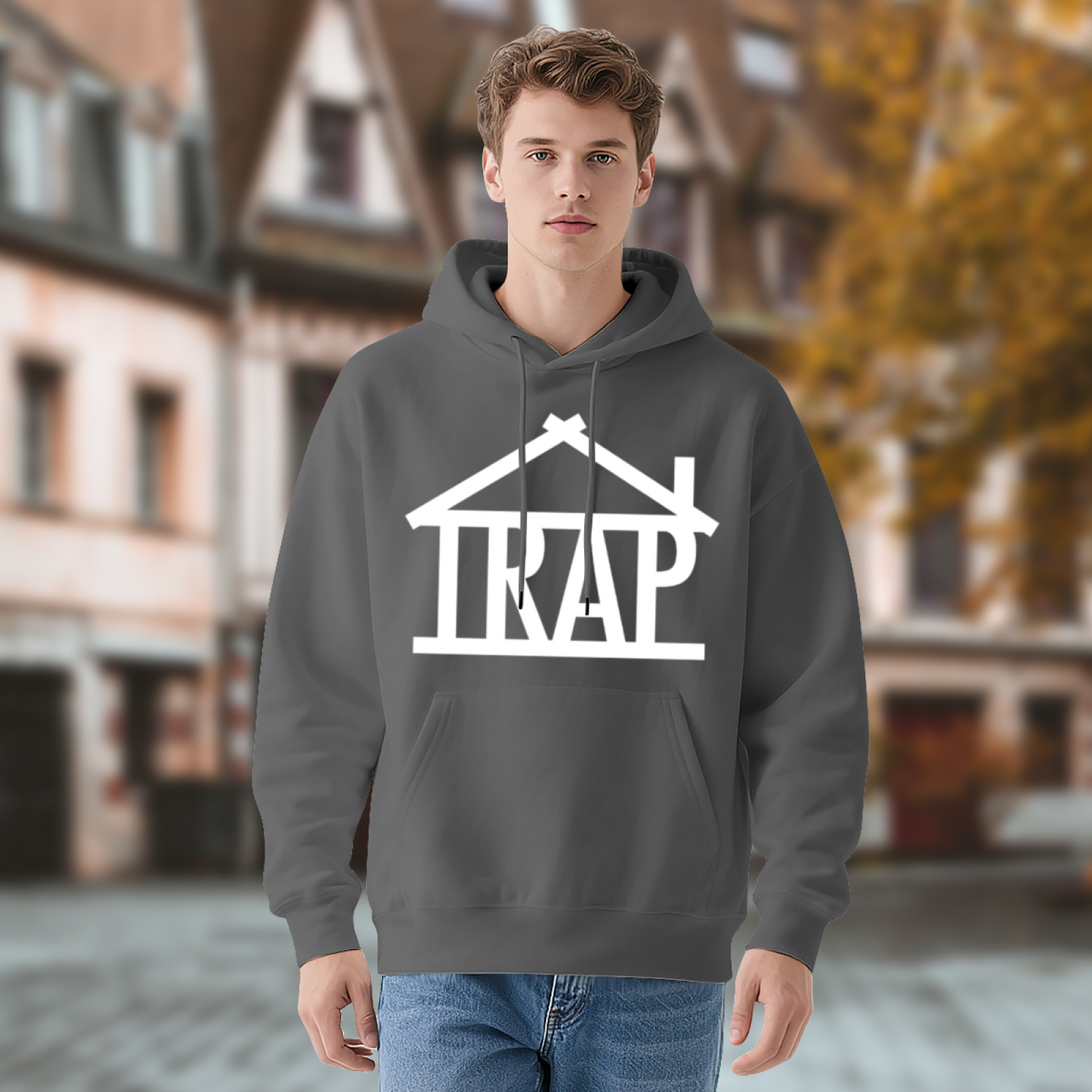 Minimal TRAP House Text Unisex Hoodie, Soft Casual Fit
