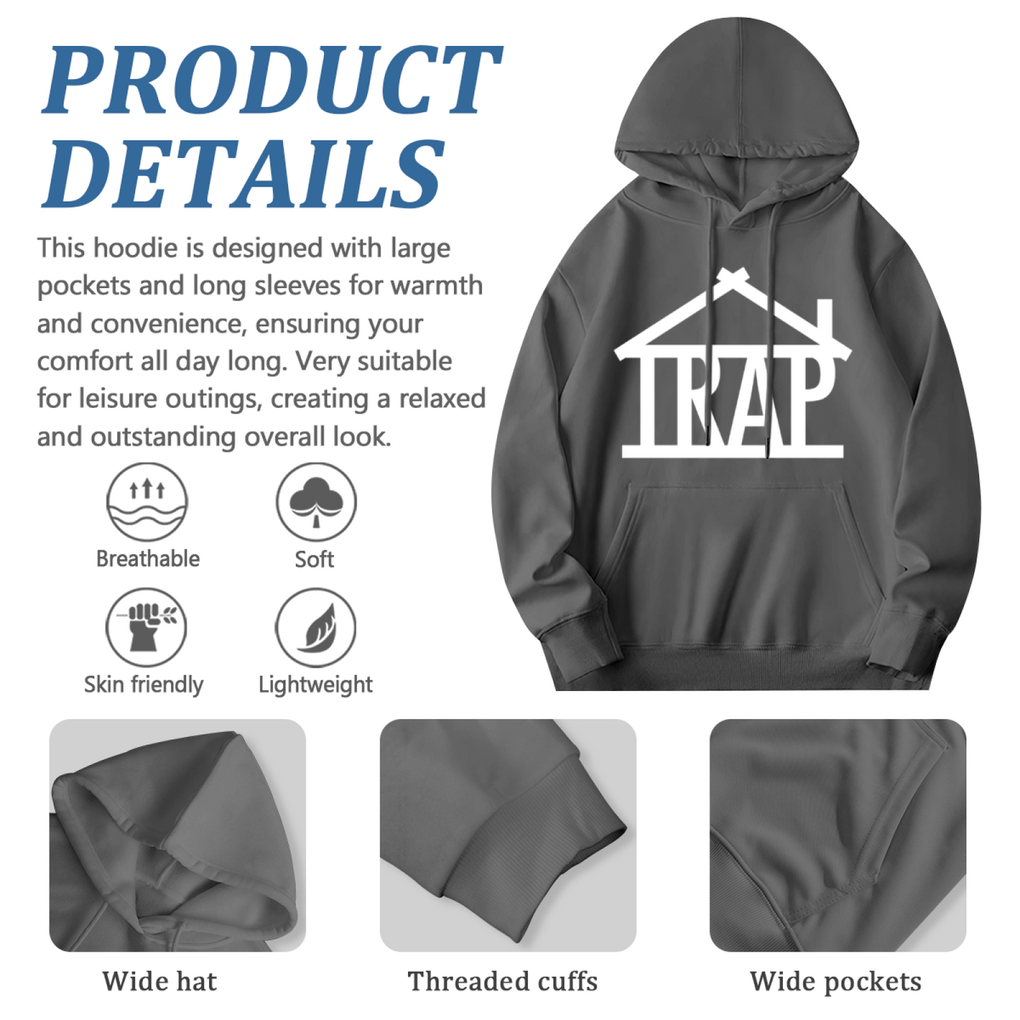 Minimal TRAP House Text Unisex Hoodie, Soft Casual Fit