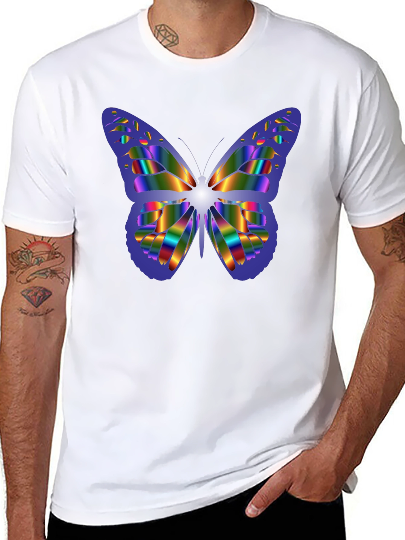 Rainbow Butterfly Graphic Black T-Shirt